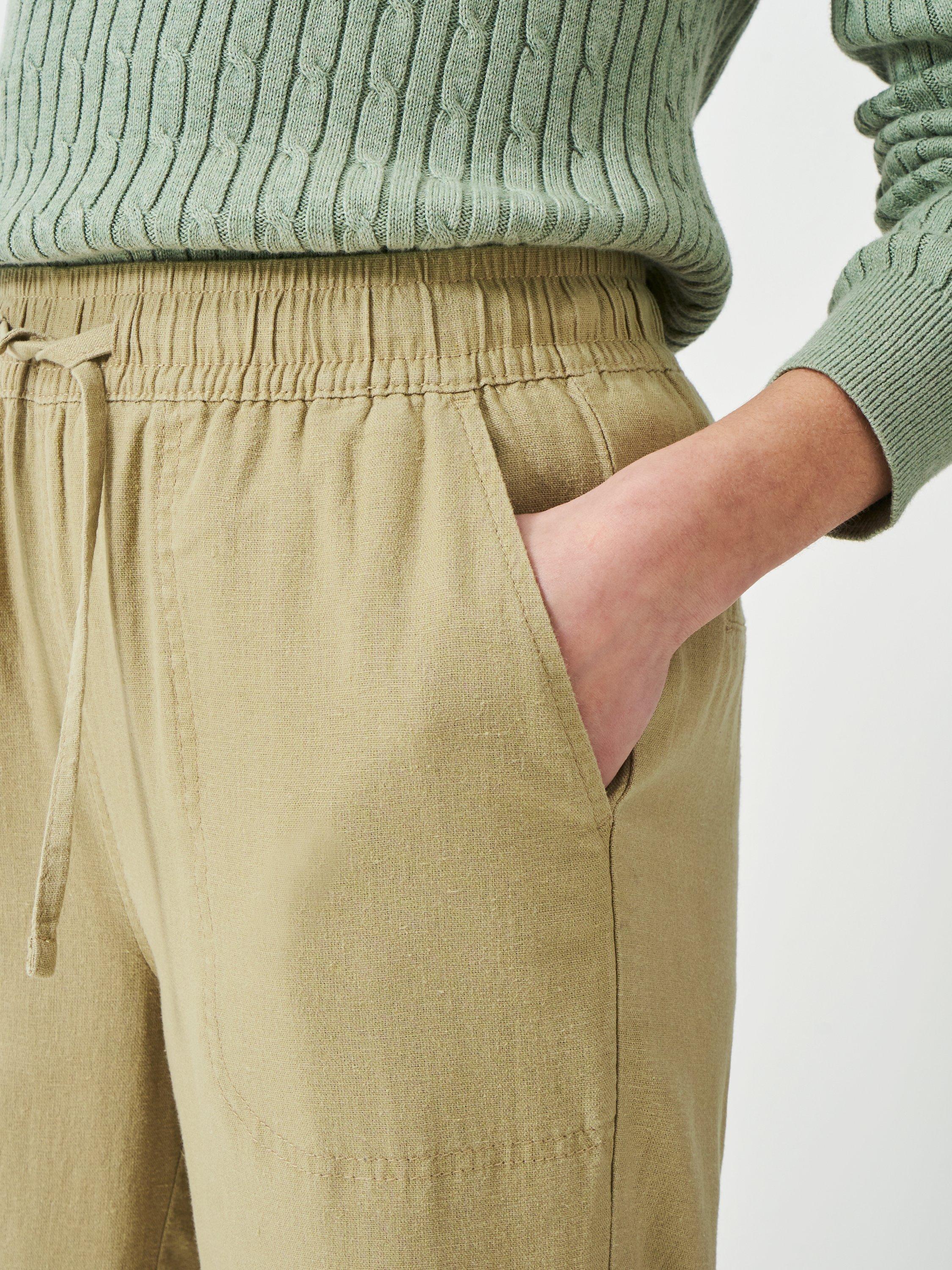 Product image 4 of 5, which shows Crew Clothing Tapered Linen Blend Trousers, Stone, 10