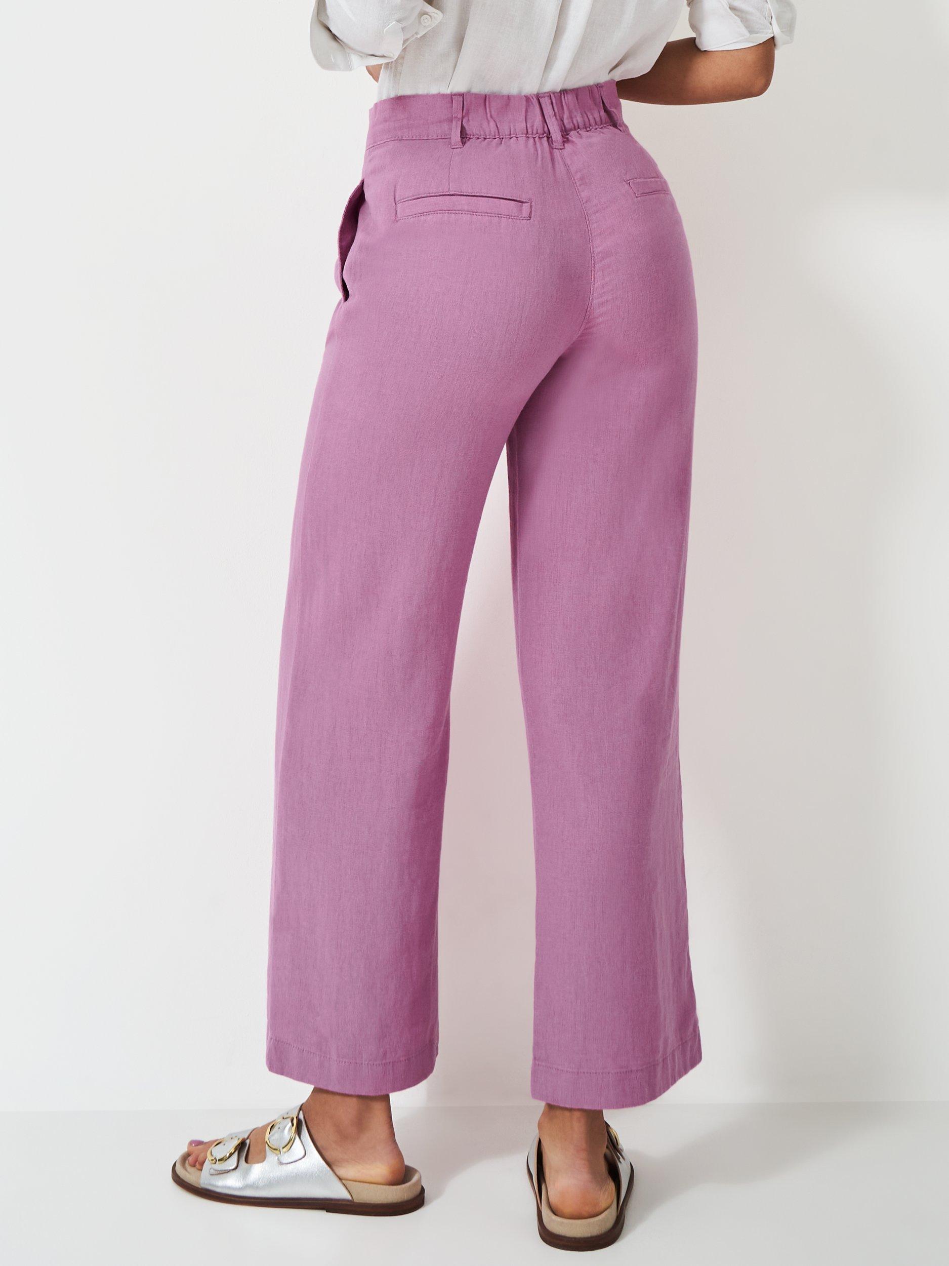 Product image 3 of 5, which shows Crew Clothing Linen Blend Wide Leg Trousers, Dark Pink, 8