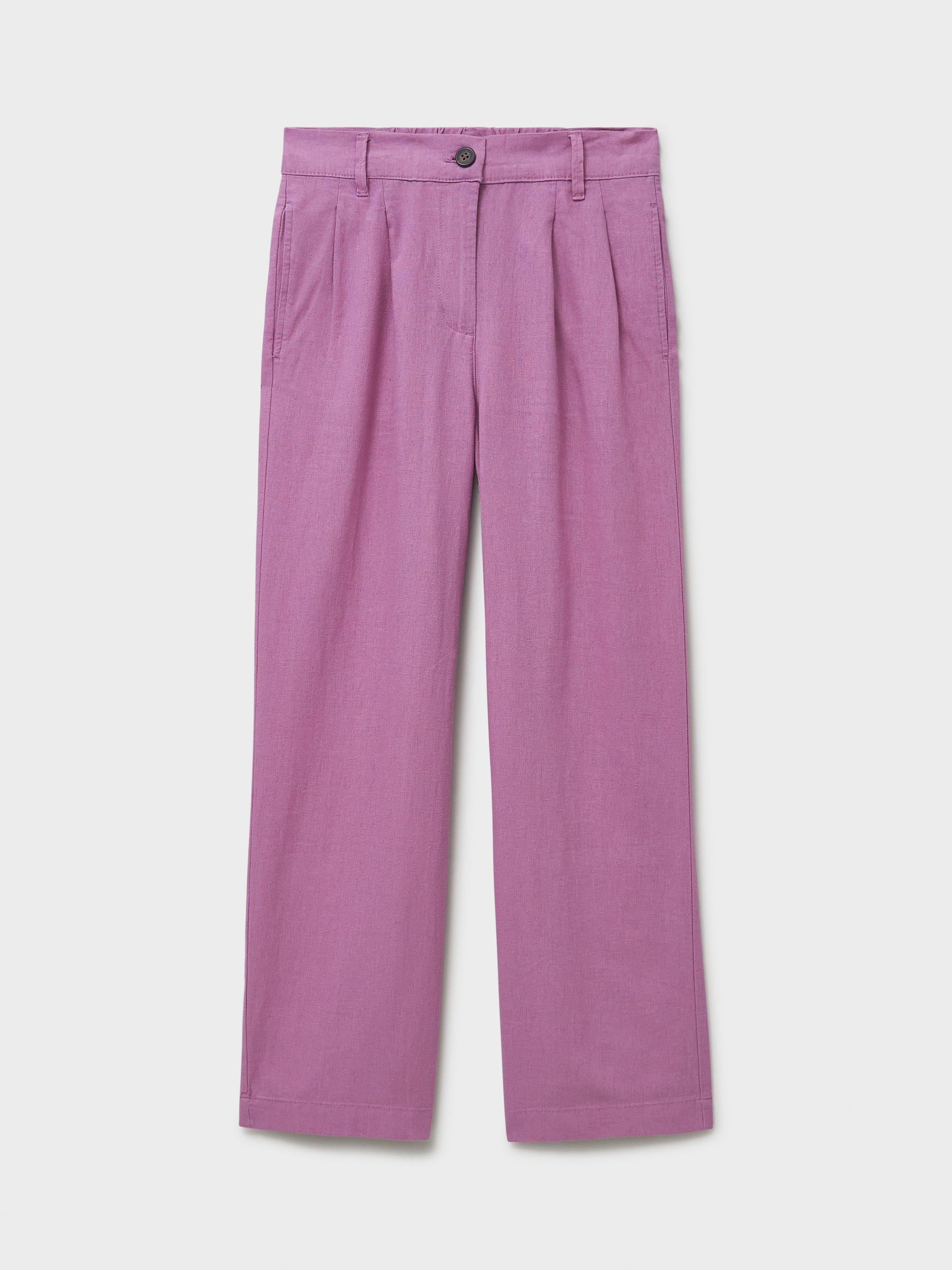 Product image 5 of 5, which shows Crew Clothing Linen Blend Wide Leg Trousers, Dark Pink, 8