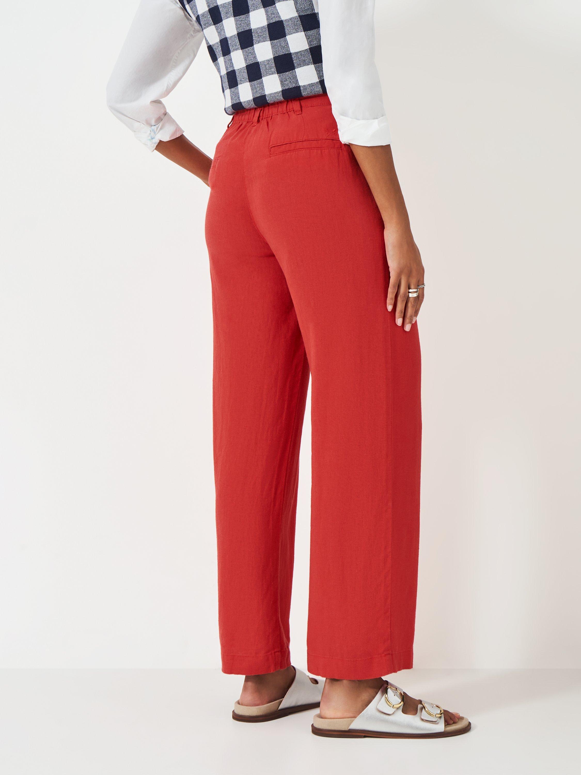 Product image 3 of 5, which shows Crew Clothing Linen Rich Wide Leg Trousers, Red Wine, 8
