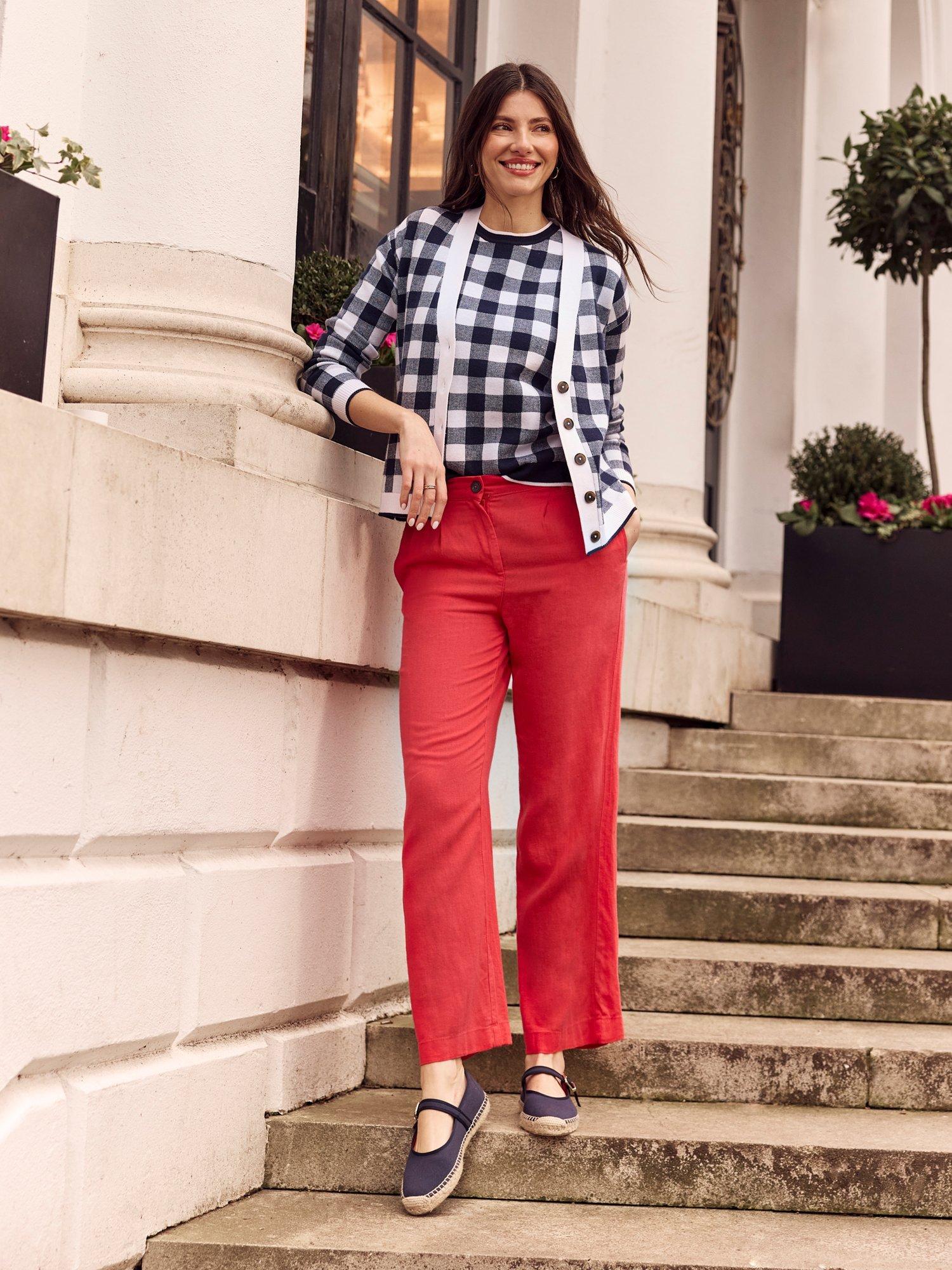 Product image 4 of 5, which shows Crew Clothing Linen Rich Wide Leg Trousers, Red Wine, 8