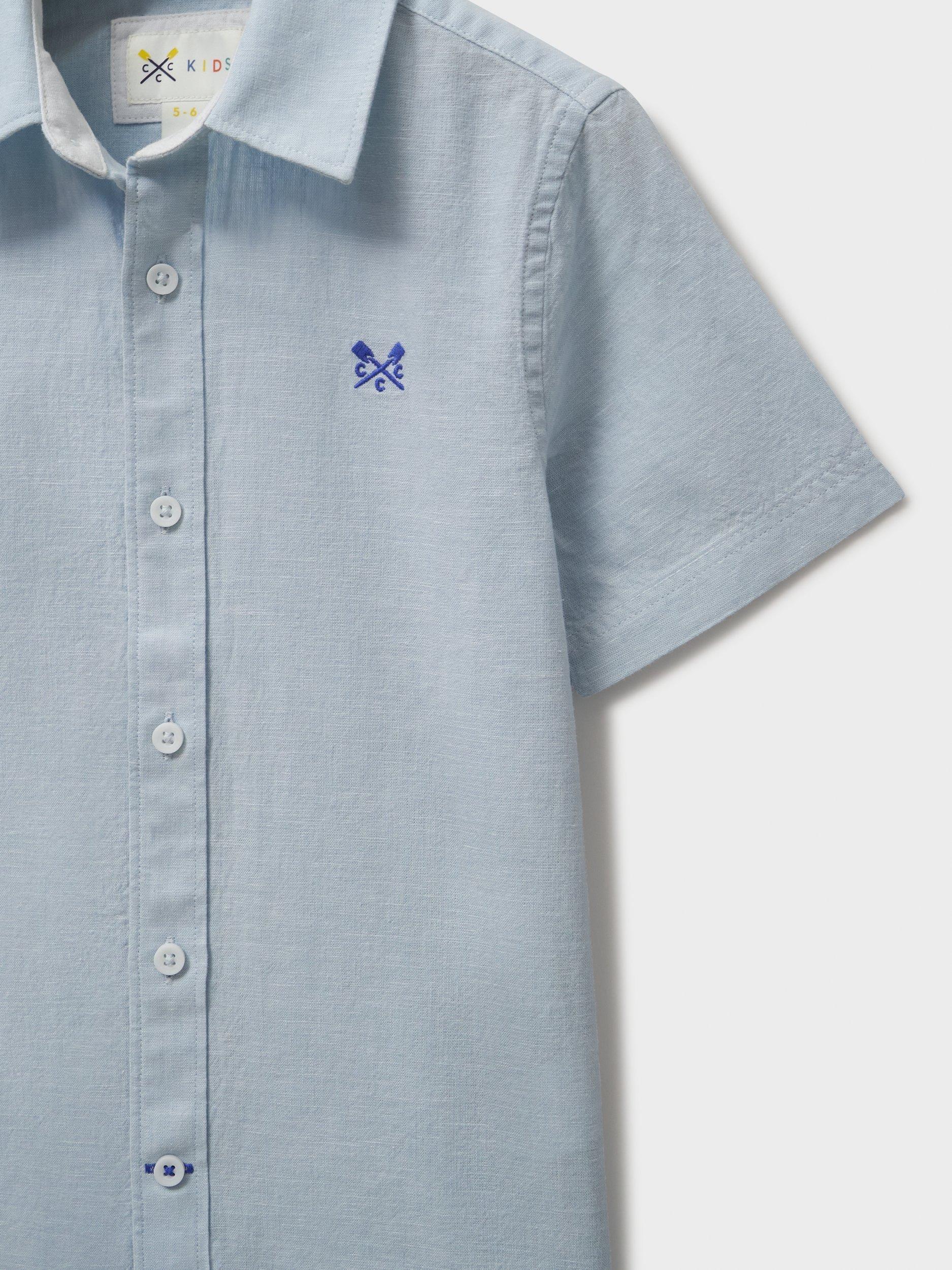 Product image 2 of 3, which shows Crew Clothing Kids' Linen Cotton Short Sleeve Shirt, Light Blue, 8-9 years