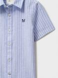 Crew Clothing Kids' Stripe Linen Cotton Short Sleeve Shirt, Light Blue/White