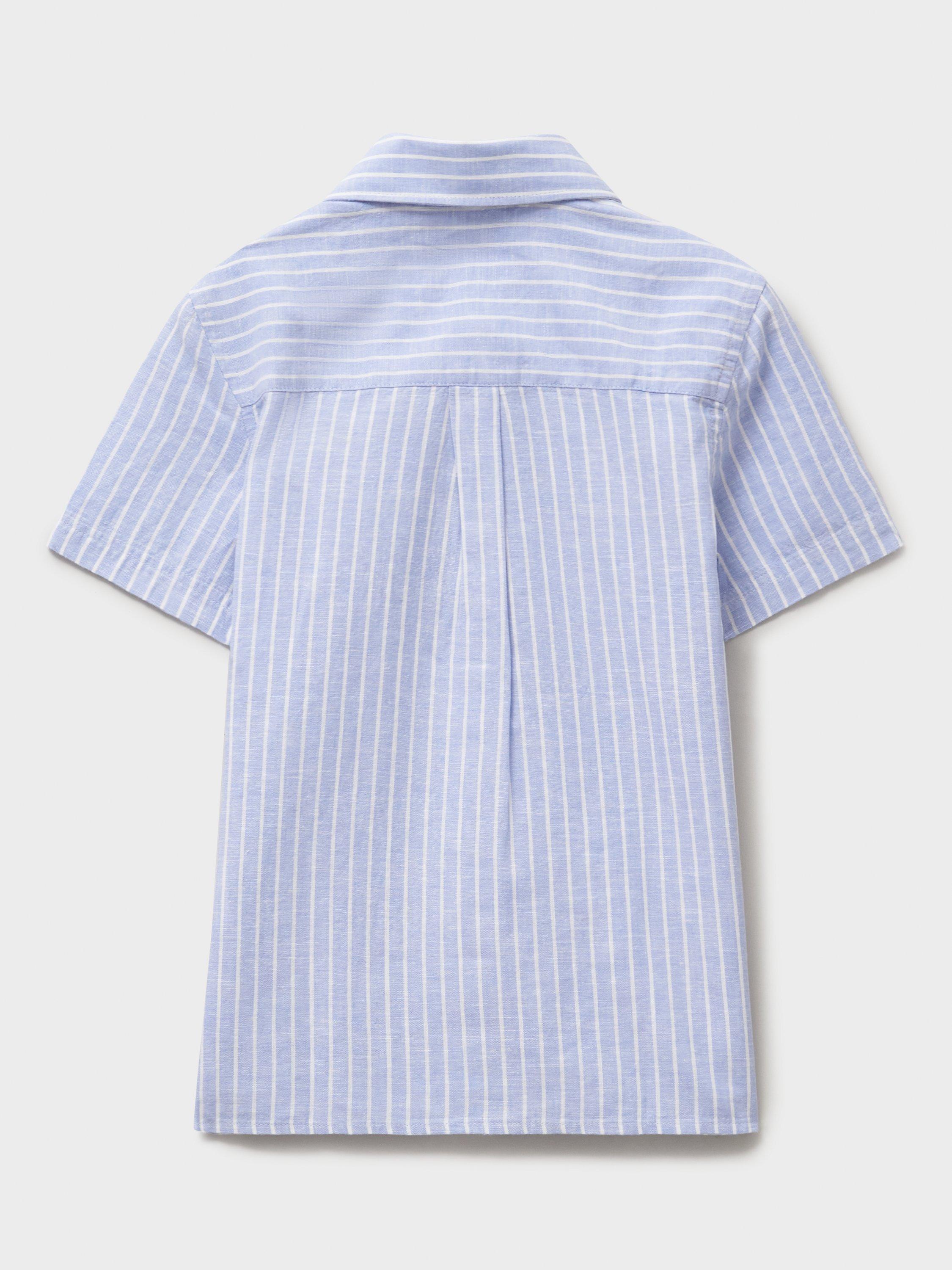 Product image 3 of 3, which shows Crew Clothing Kids' Stripe Linen Cotton Short Sleeve Shirt, Light Blue/White, 8-9 years