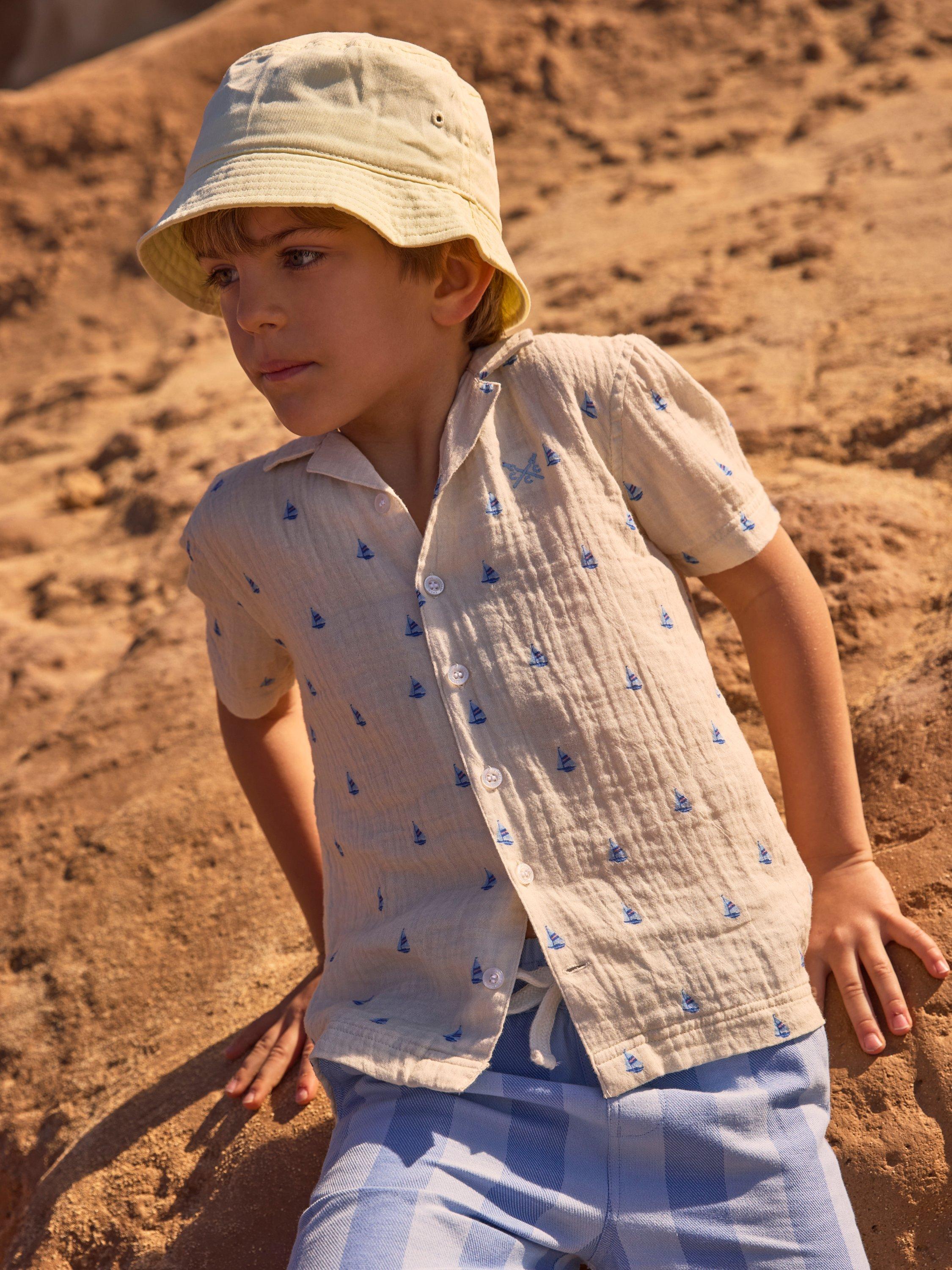 Product image 1 of 3, which shows Crew Clothing Kids' Cotton Resort Shirt, Multi White, 8-9 years