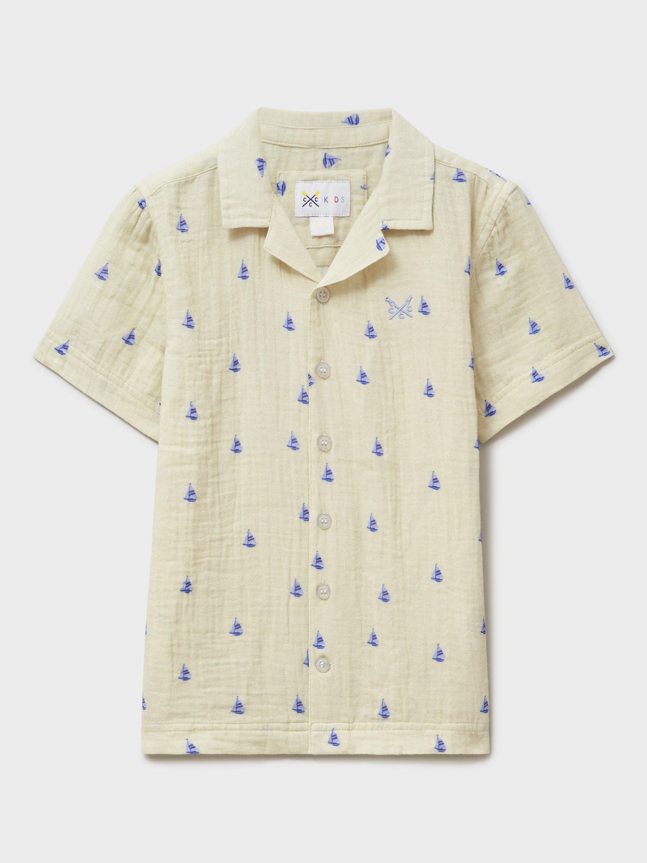 Product image 2 of 3, which shows Crew Clothing Kids' Cotton Resort Shirt, Multi White, 8-9 years
