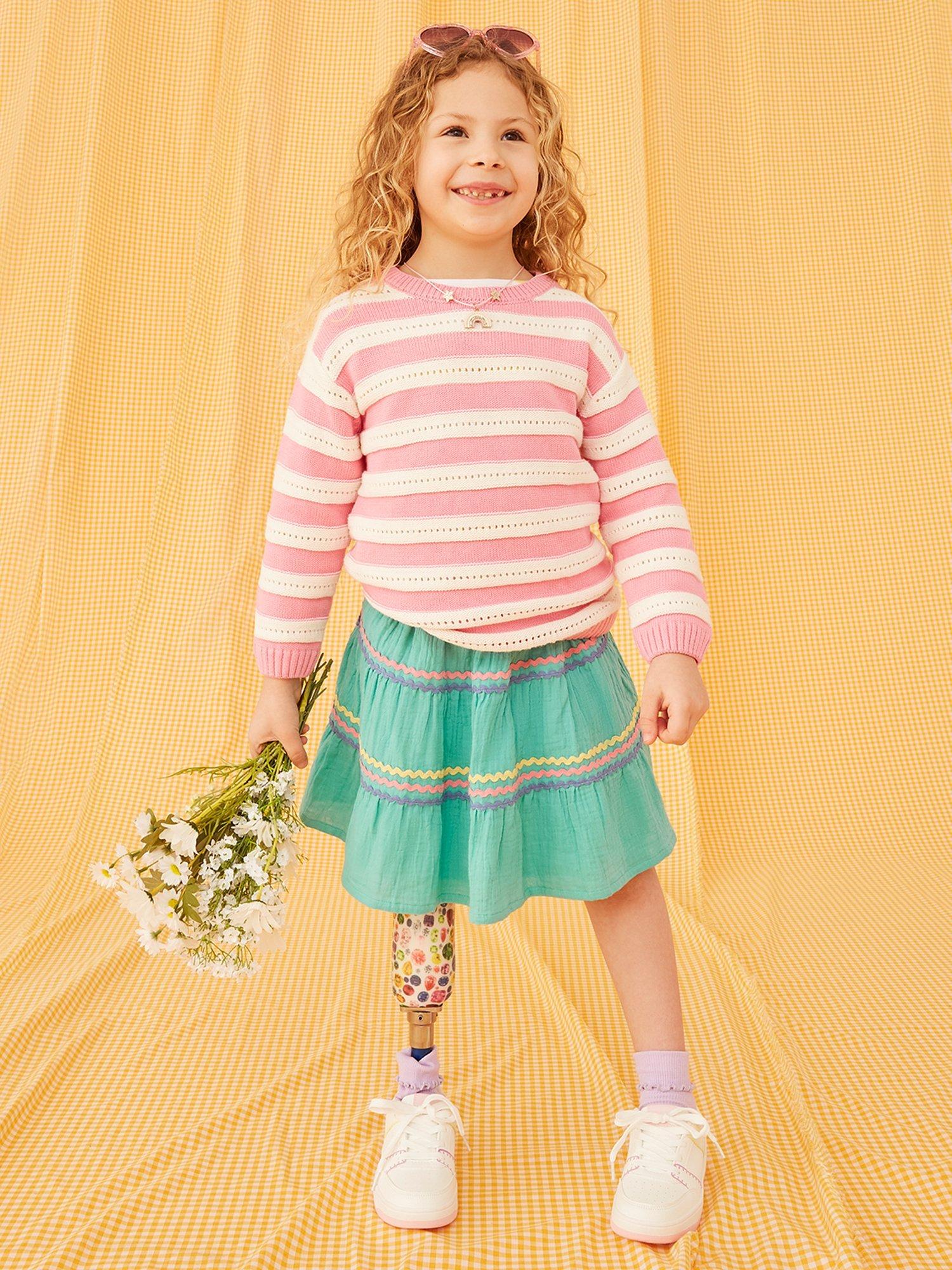Product image 1 of 3, which shows Crew Clothing Kids' Stripe Jumper, White/Pink, 8-9 years