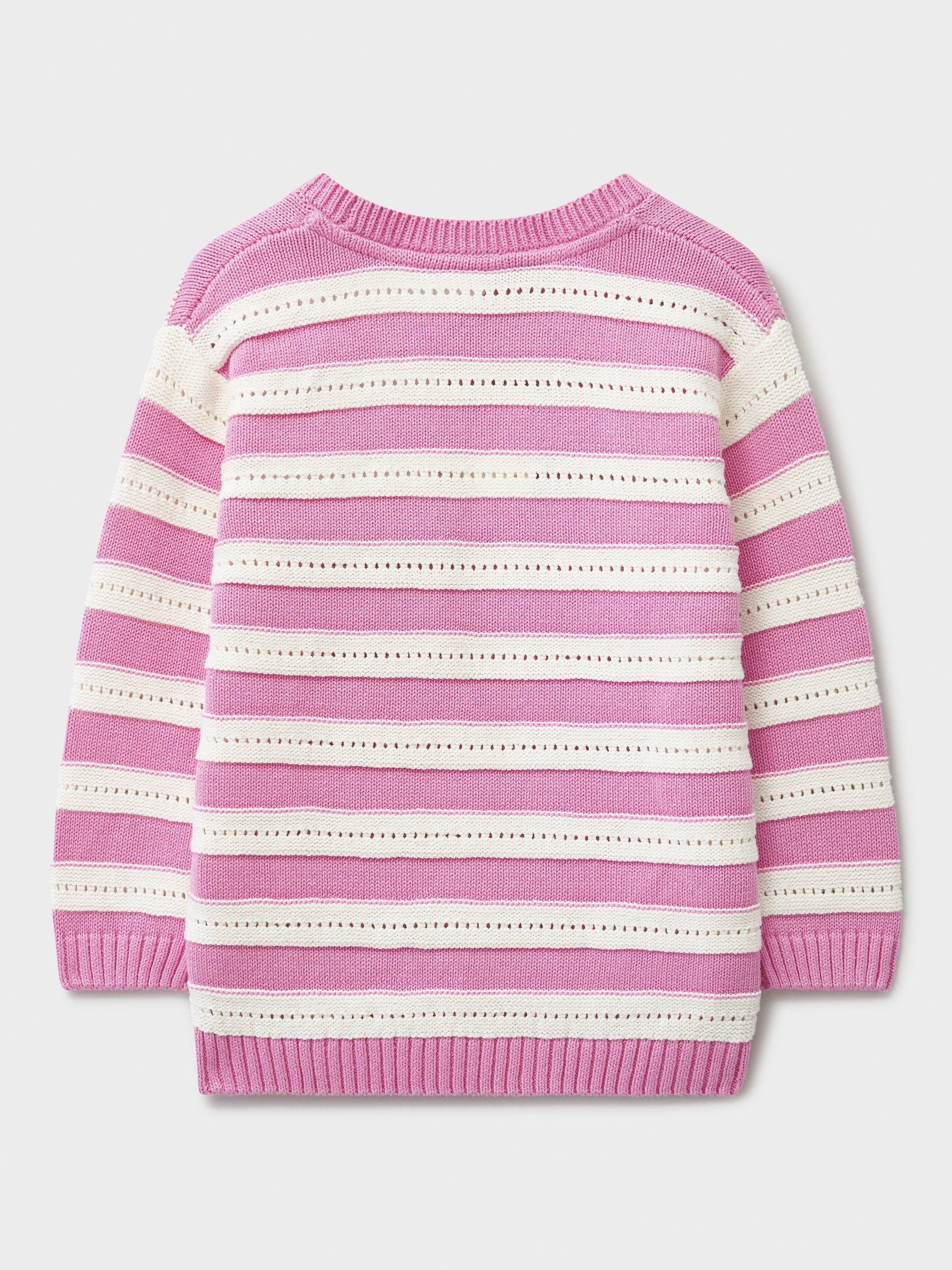Product image 3 of 3, which shows Crew Clothing Kids' Stripe Jumper, White/Pink, 8-9 years