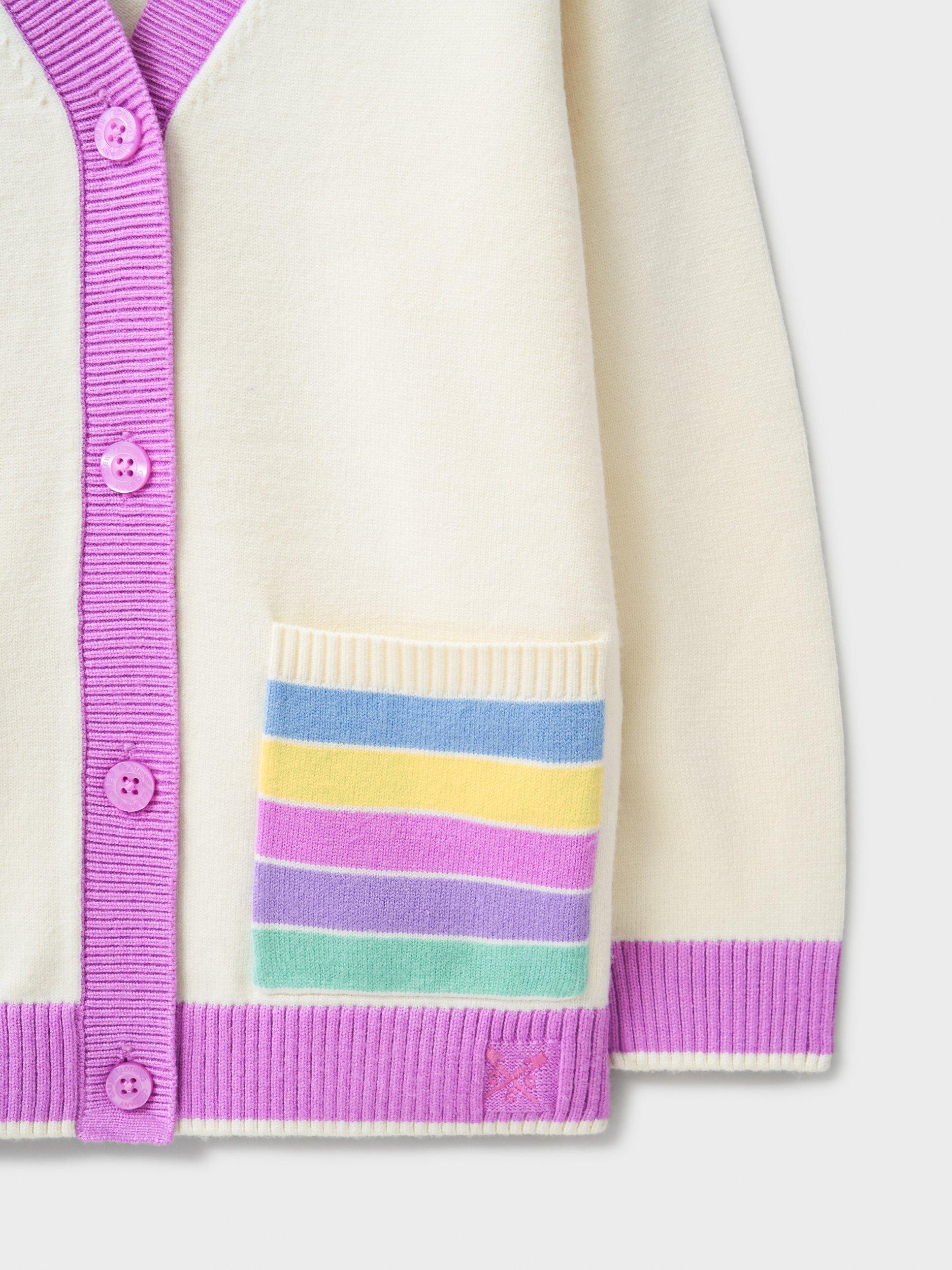Product image 4 of 4, which shows Crew Clothing Kids' Cardigan, White/Multi, 8-9 years