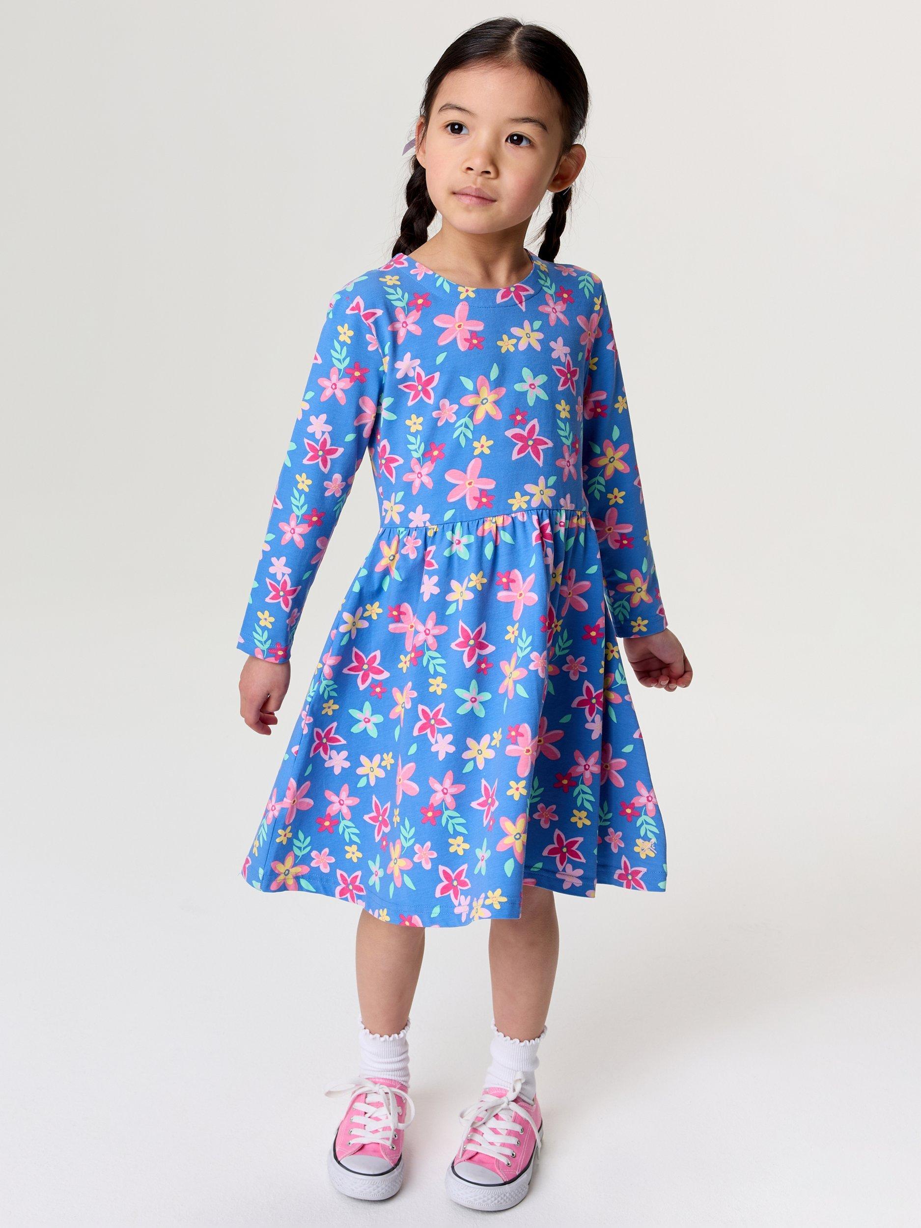 Product image 1 of 4, which shows Crew Clothing Kids' Floral Jersey Dress, Airforce Blue/Multi, 8-9 years