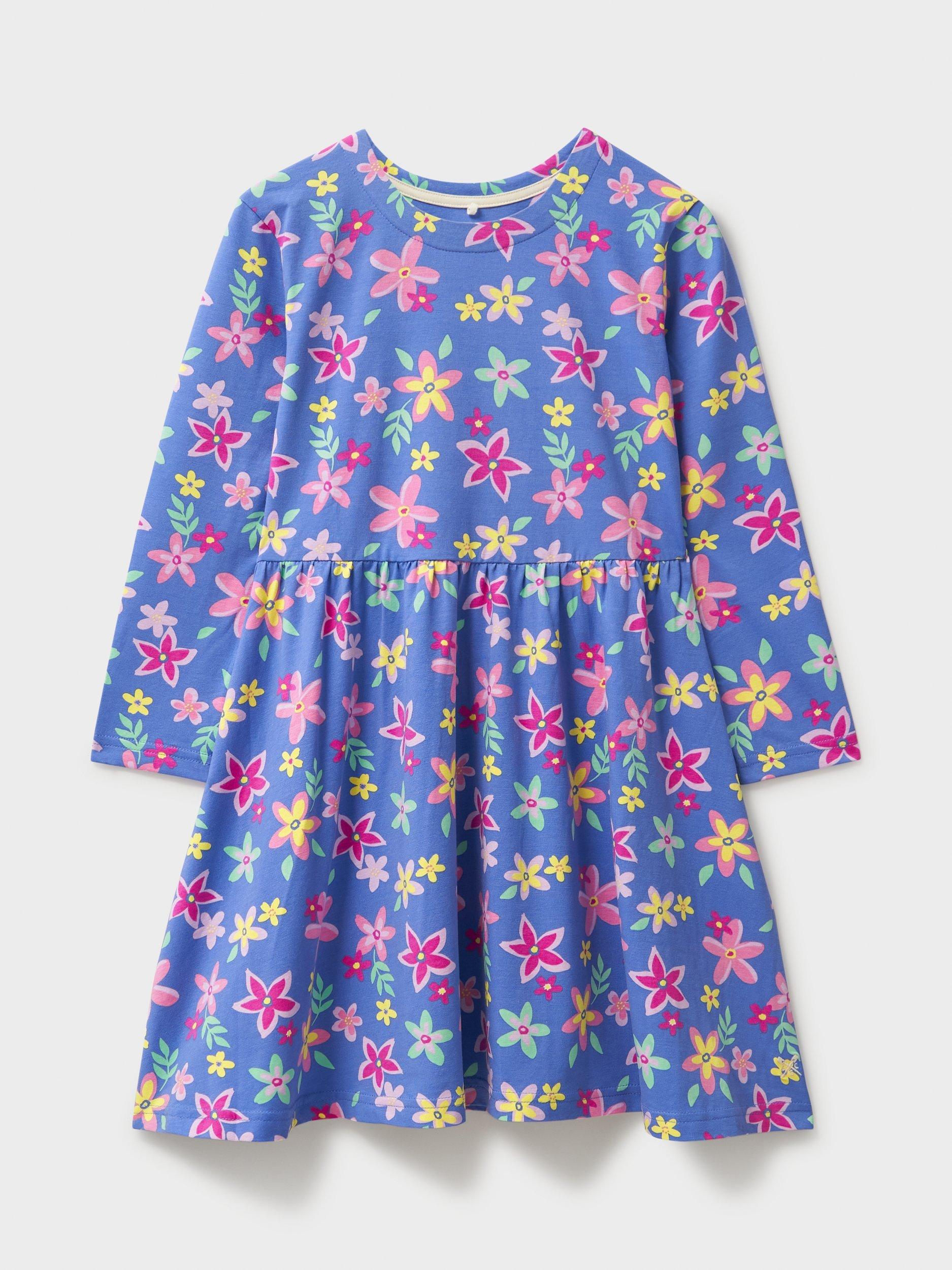 Product image 2 of 4, which shows Crew Clothing Kids' Floral Jersey Dress, Airforce Blue/Multi, 8-9 years