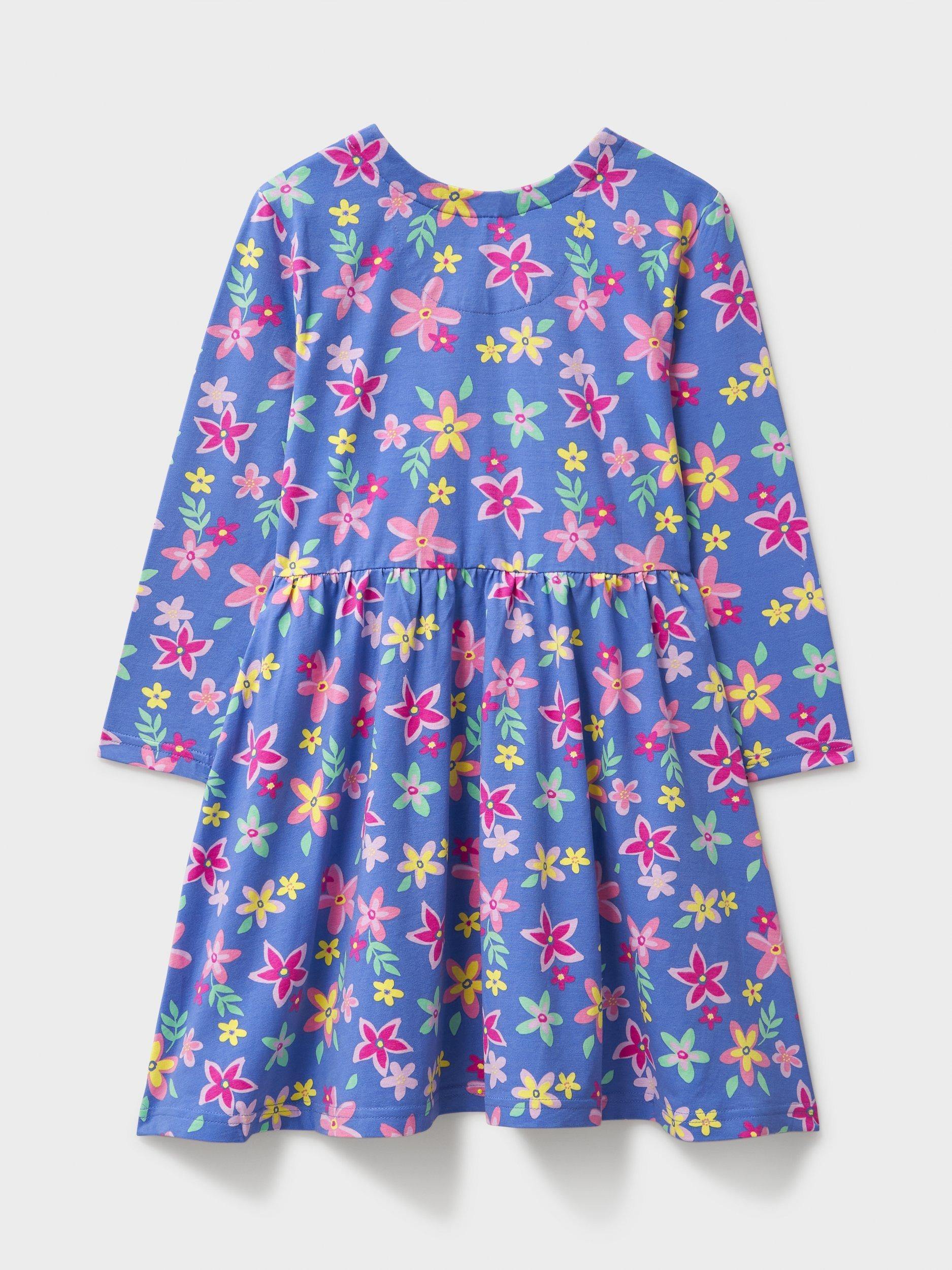 Product image 3 of 4, which shows Crew Clothing Kids' Floral Jersey Dress, Airforce Blue/Multi, 8-9 years