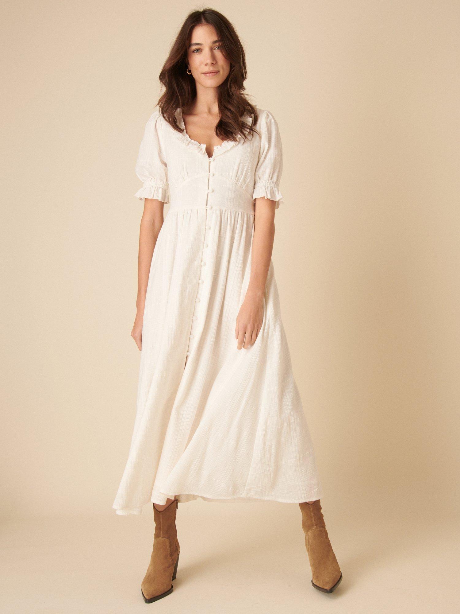 Product image 1 of 6, which shows Nobody's Child Flossie Pure Organic Cotton Midaxi Dress, White, 10