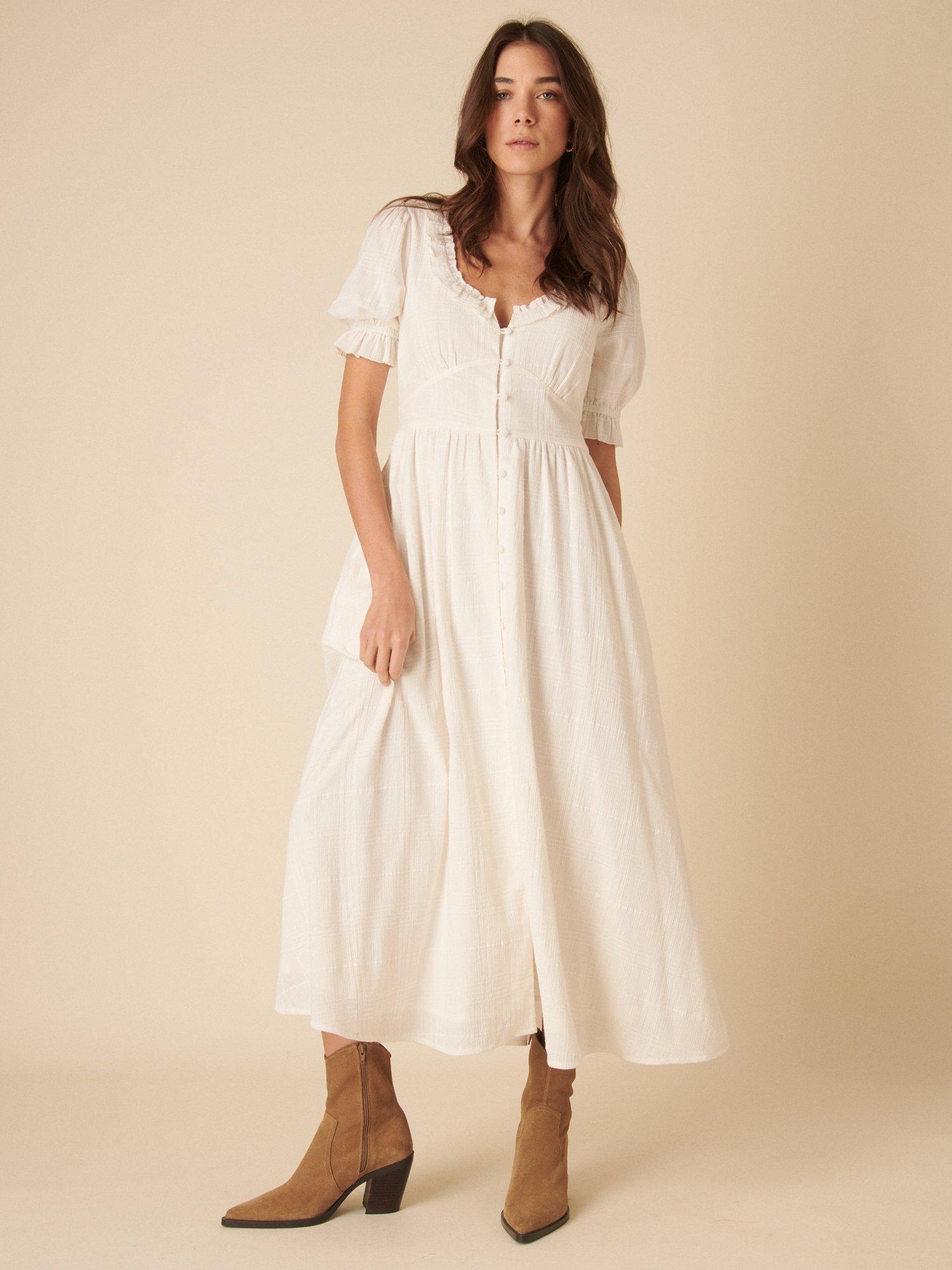 Product image 2 of 6, which shows Nobody's Child Flossie Pure Organic Cotton Midaxi Dress, White, 10