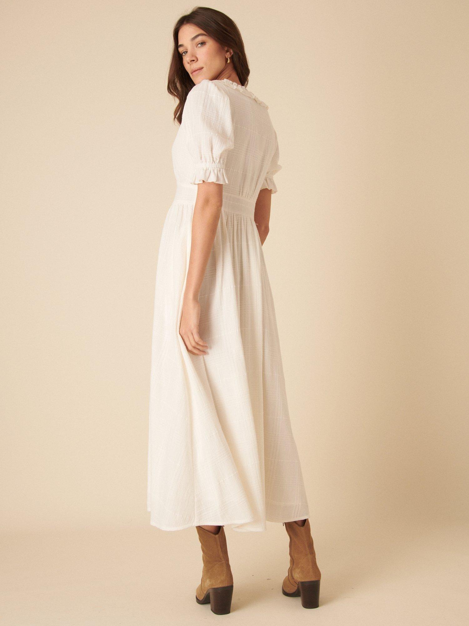 Product image 6 of 6, which shows Nobody's Child Flossie Pure Organic Cotton Midaxi Dress, White, 10