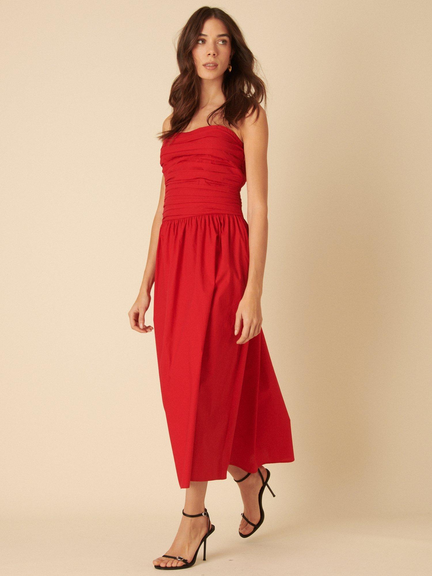 Product image 1 of 4, which shows Nobody's Child Petite Felicity Sleeveless Organic Cotton Midi Dress, Red, 8