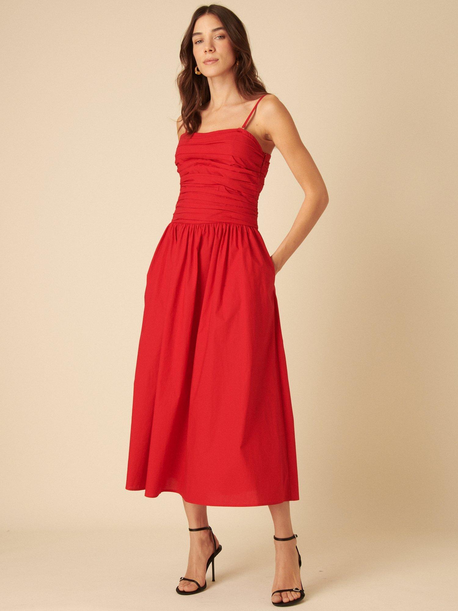 Product image 2 of 4, which shows Nobody's Child Petite Felicity Sleeveless Organic Cotton Midi Dress, Red, 8