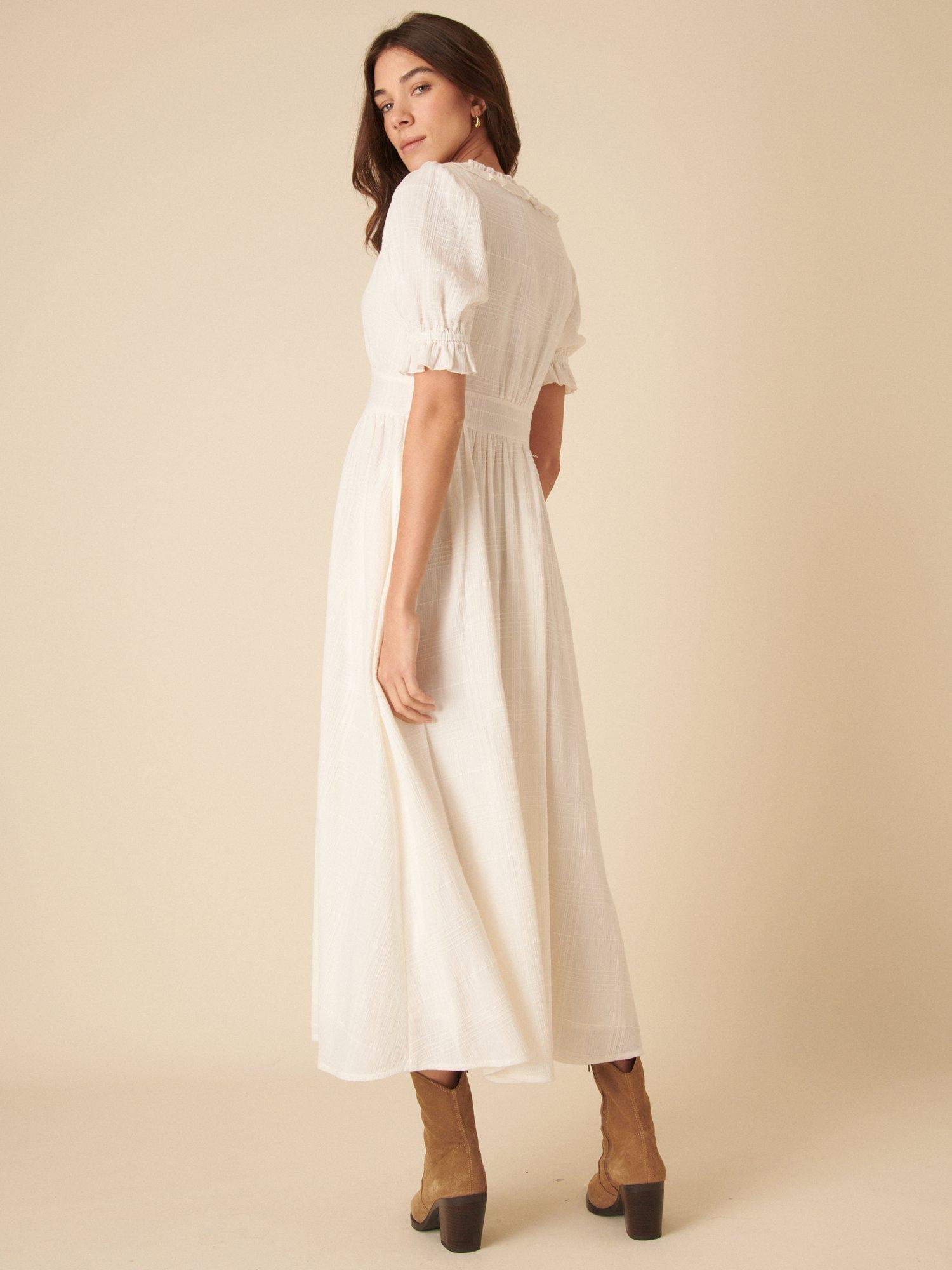 Product image 4 of 4, which shows Nobody's Child Petite Flossie Short Sleeve Organic Cotton Midaxi Dress, White, 6