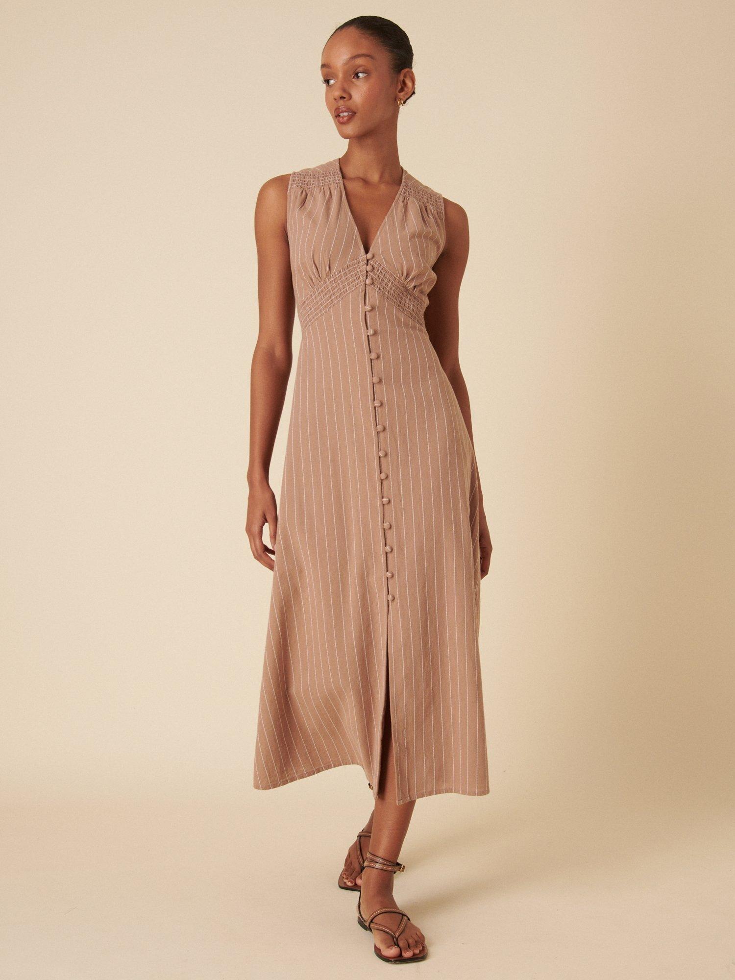Product image 2 of 4, which shows Nobody's Child Lucinda Stripe Pure Organic Cotton Midi Dress, Stone, 18