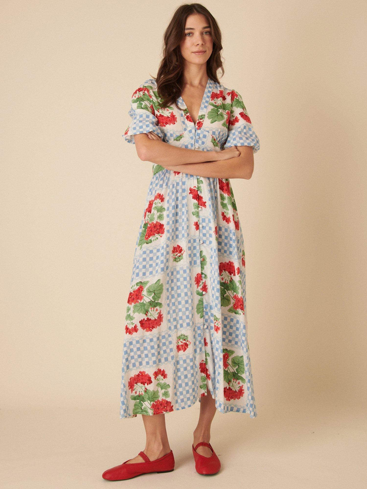 Product image 2 of 4, which shows Nobody's Child Starlight Gingham Floral Midaxi Dress, Blue, 6