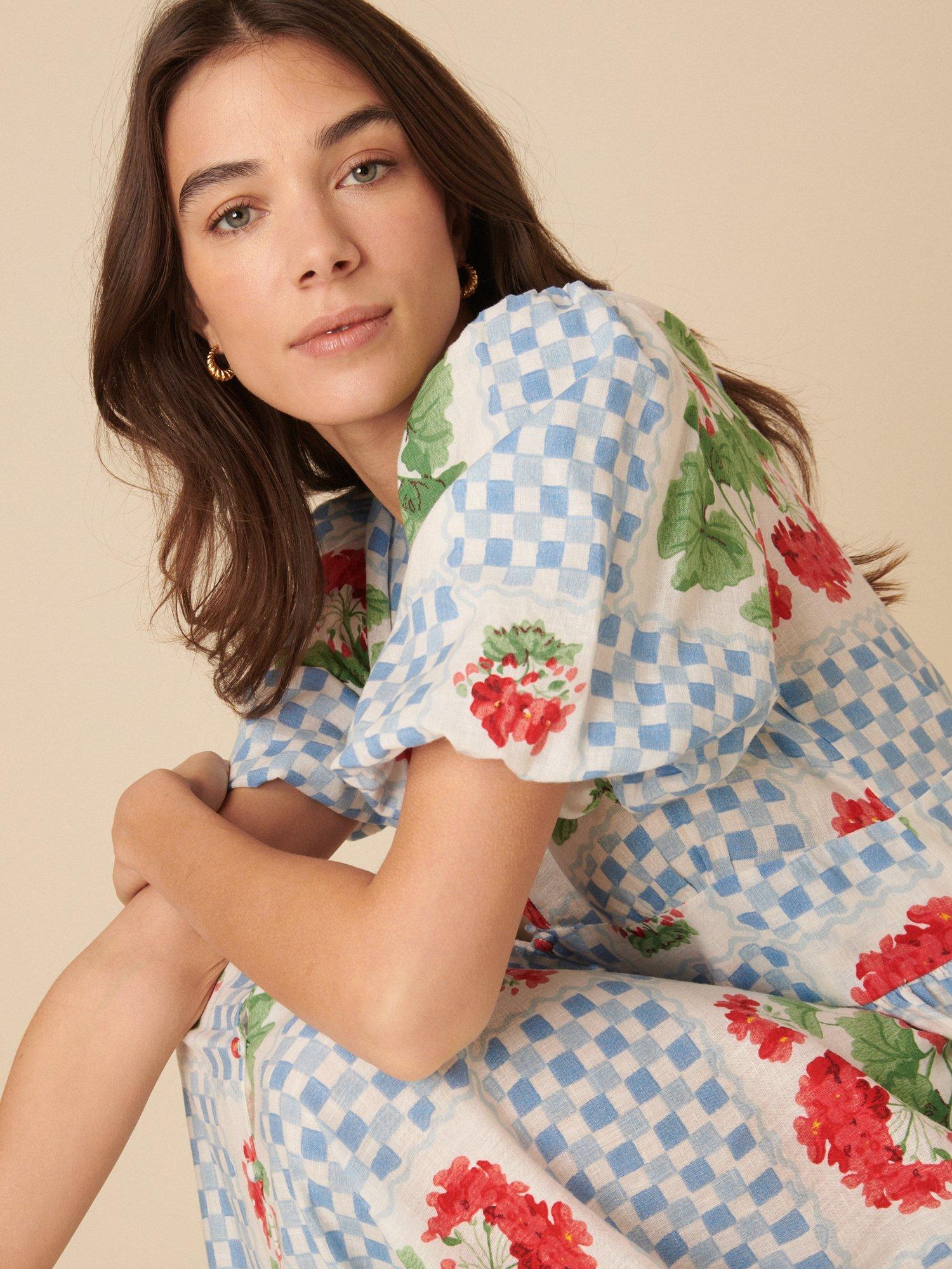 Product image 3 of 4, which shows Nobody's Child Starlight Gingham Floral Midaxi Dress, Blue, 6
