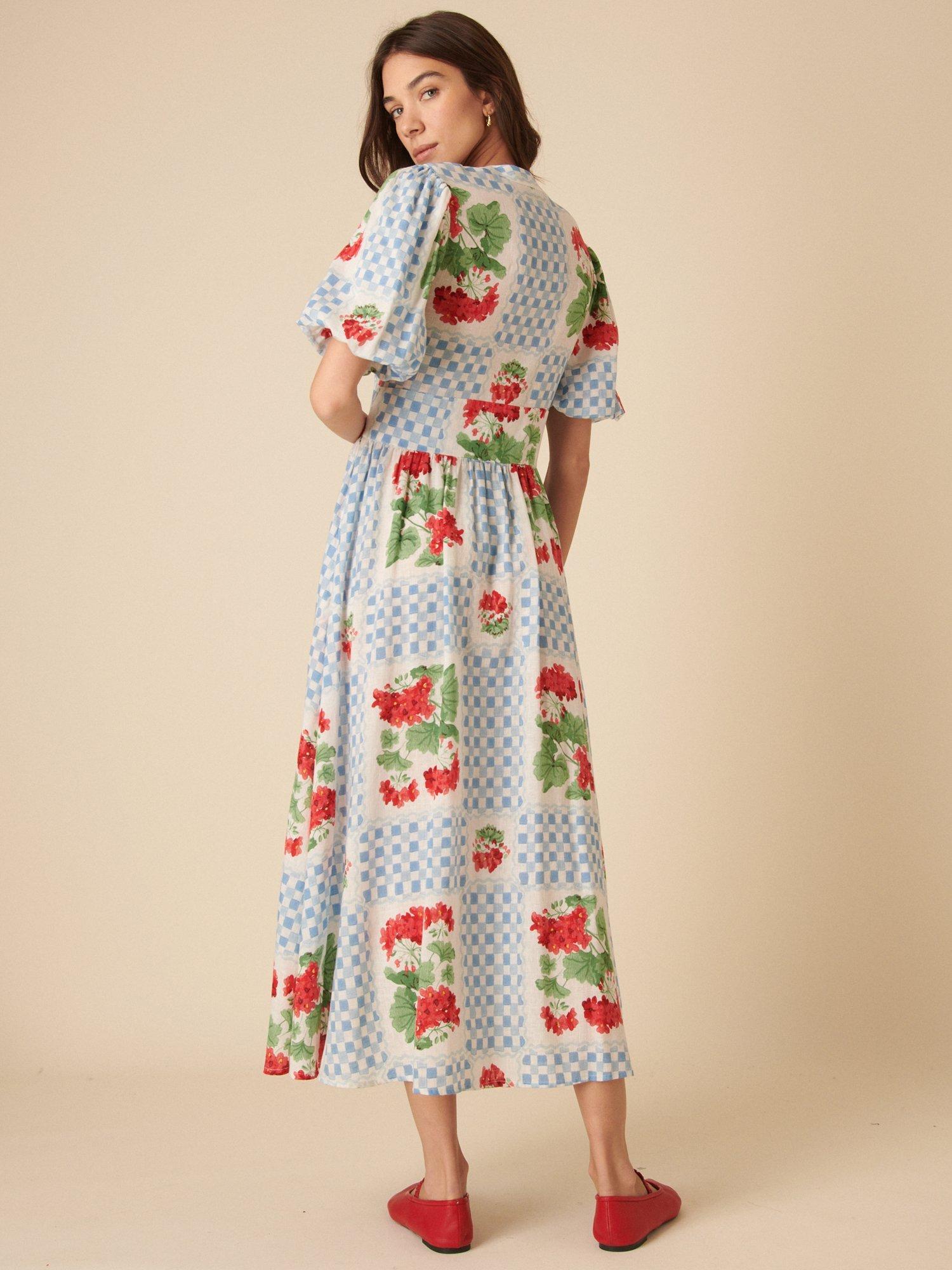 Product image 4 of 4, which shows Nobody's Child Starlight Gingham Floral Midaxi Dress, Blue, 6