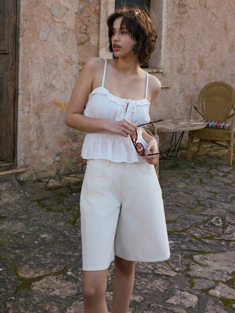 Product image 1 of 5, which shows Nobody's Child Brixton Organic Cotton Denim Shorts, White, 8