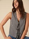 Nobody's Child Tessa Gingham Pure Organic Cotton Tie Front Top, Black, Black