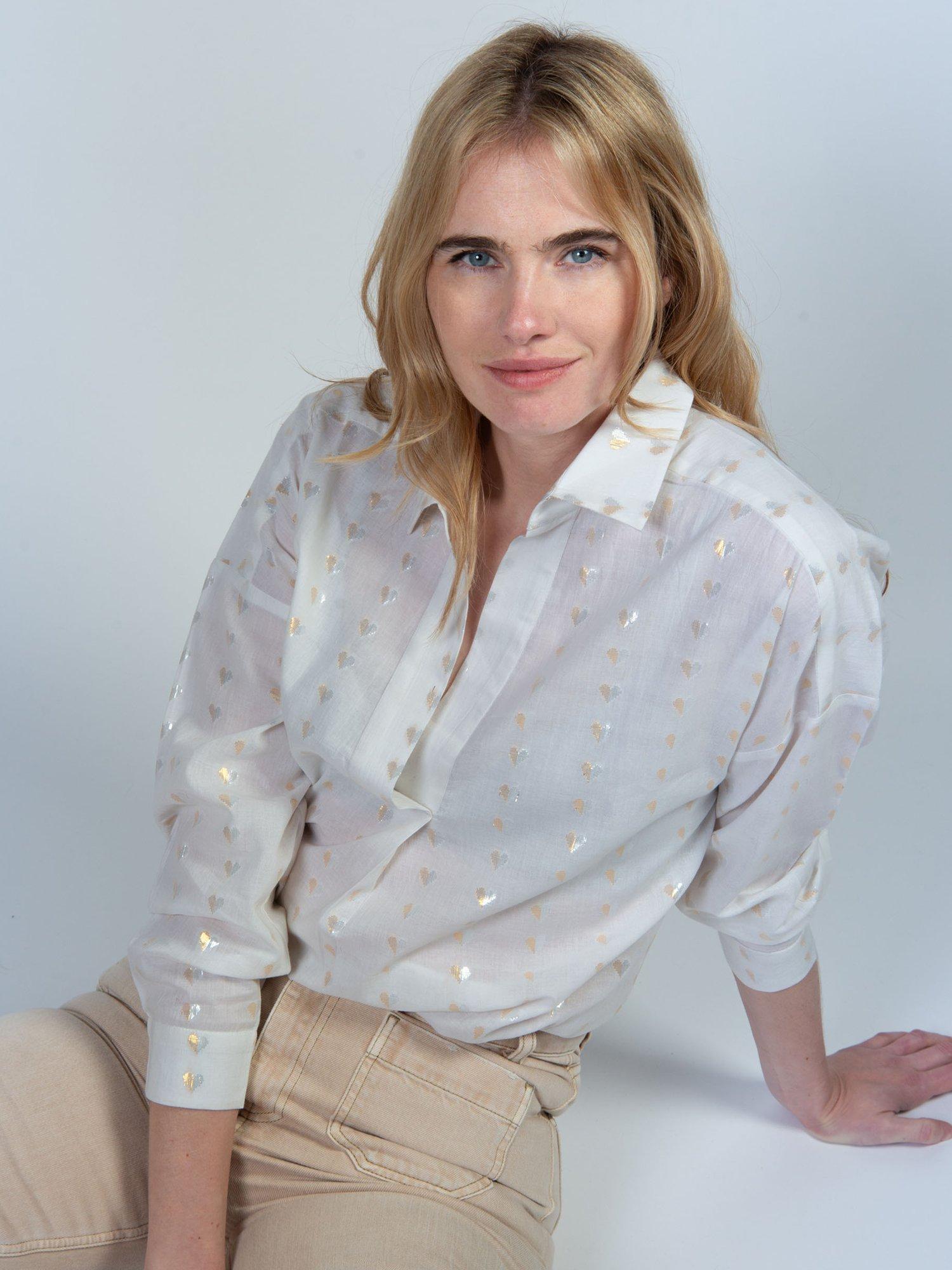 Product image 2 of 5, which shows Cape Cove Metallic Heart Shirt, Cream, XS