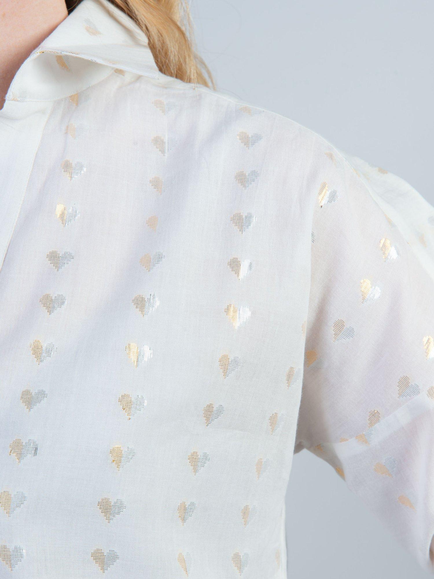 Product image 3 of 5, which shows Cape Cove Metallic Heart Shirt, Cream, XS