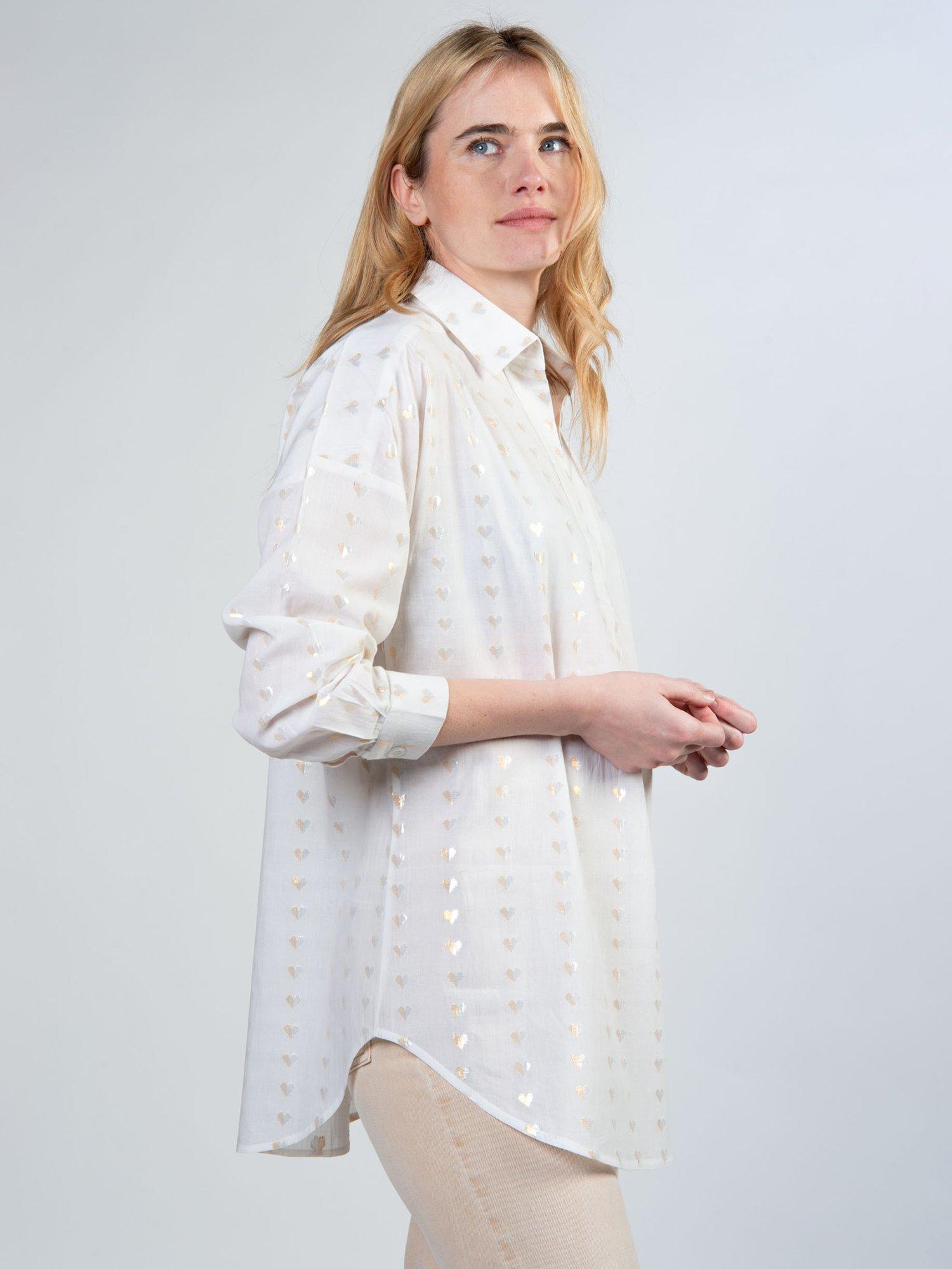 Product image 4 of 5, which shows Cape Cove Metallic Heart Shirt, Cream, XS