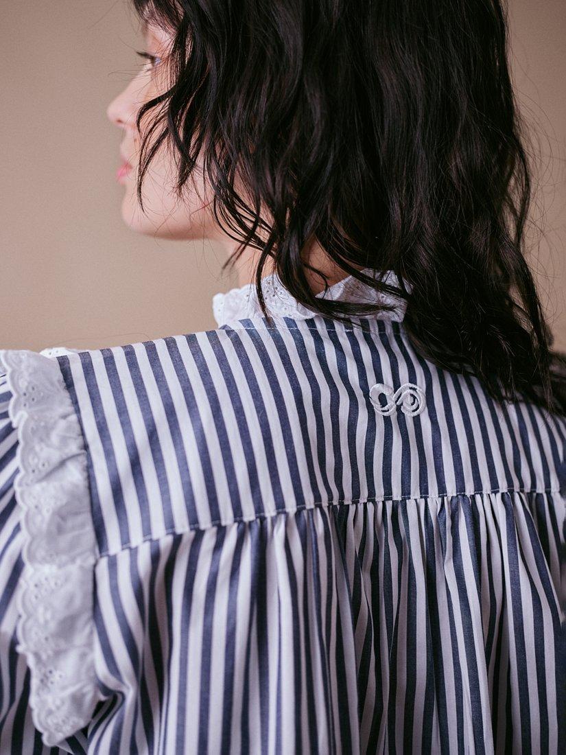 Product image 3 of 5, which shows Cape Cove Lara Stripe Frill Shirt, Blue/White, XS