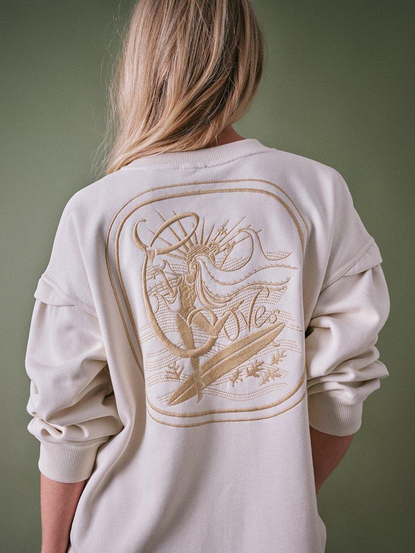 Product image 3 of 5, which shows Cape Cove Oversized Embroidered Sweatshirt, Cream, S