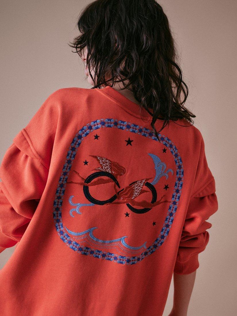 Product image 4 of 7, which shows Cape Cove Embroidered Oversized Sweatshirt, Orange/Multi, XS
