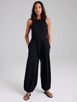 Cape Cove Sia Slub Jersey Jumpsuit, Black, Black