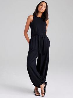 Cape Cove Sia Slub Jersey Jumpsuit, Black - view 2, Black