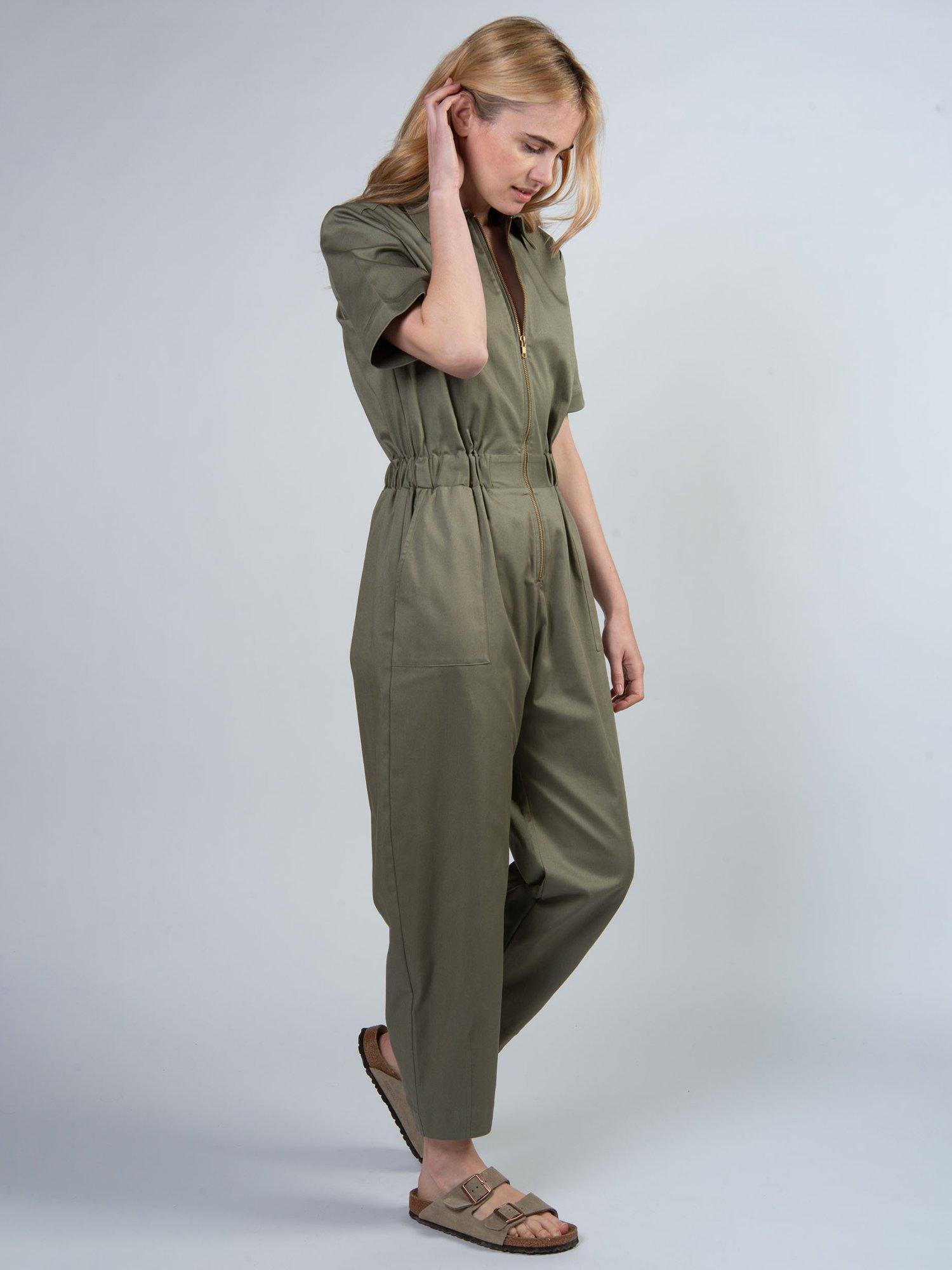 Product image 2 of 6, which shows Cape Cove Zip Barrel Leg Jumpsuit, Green, XS