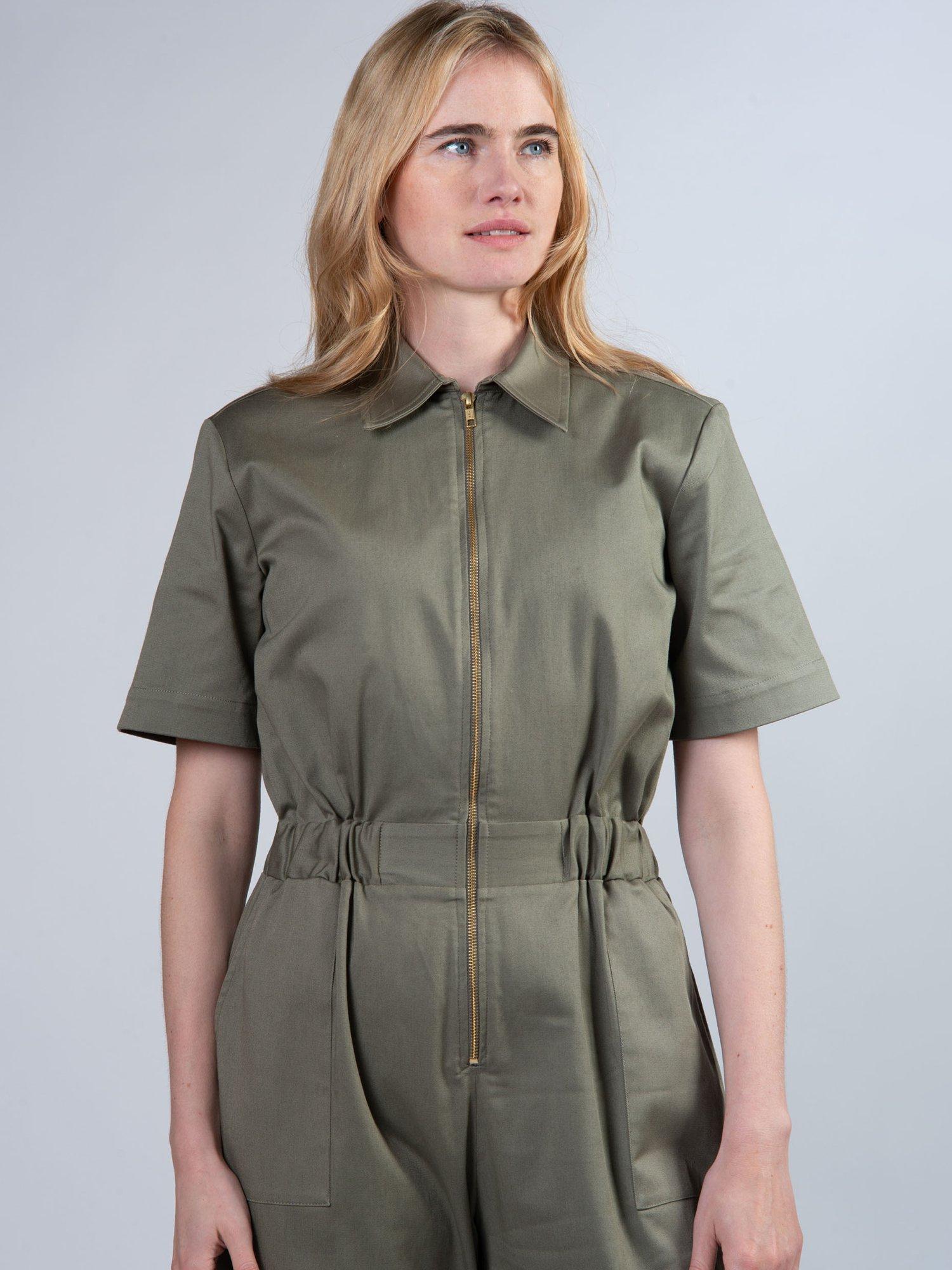 Product image 6 of 6, which shows Cape Cove Zip Barrel Leg Jumpsuit, Green, XS