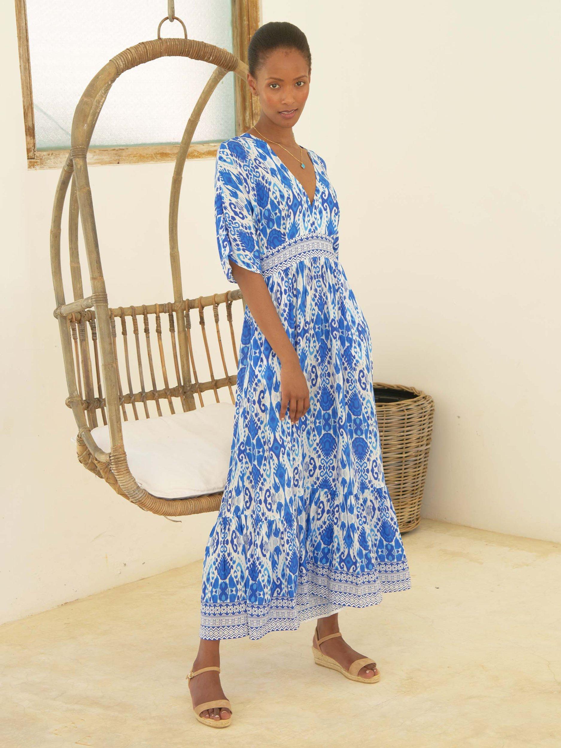 Product image 1 of 5, which shows Aspiga Lena Ikat Dress, Blue/White, XS