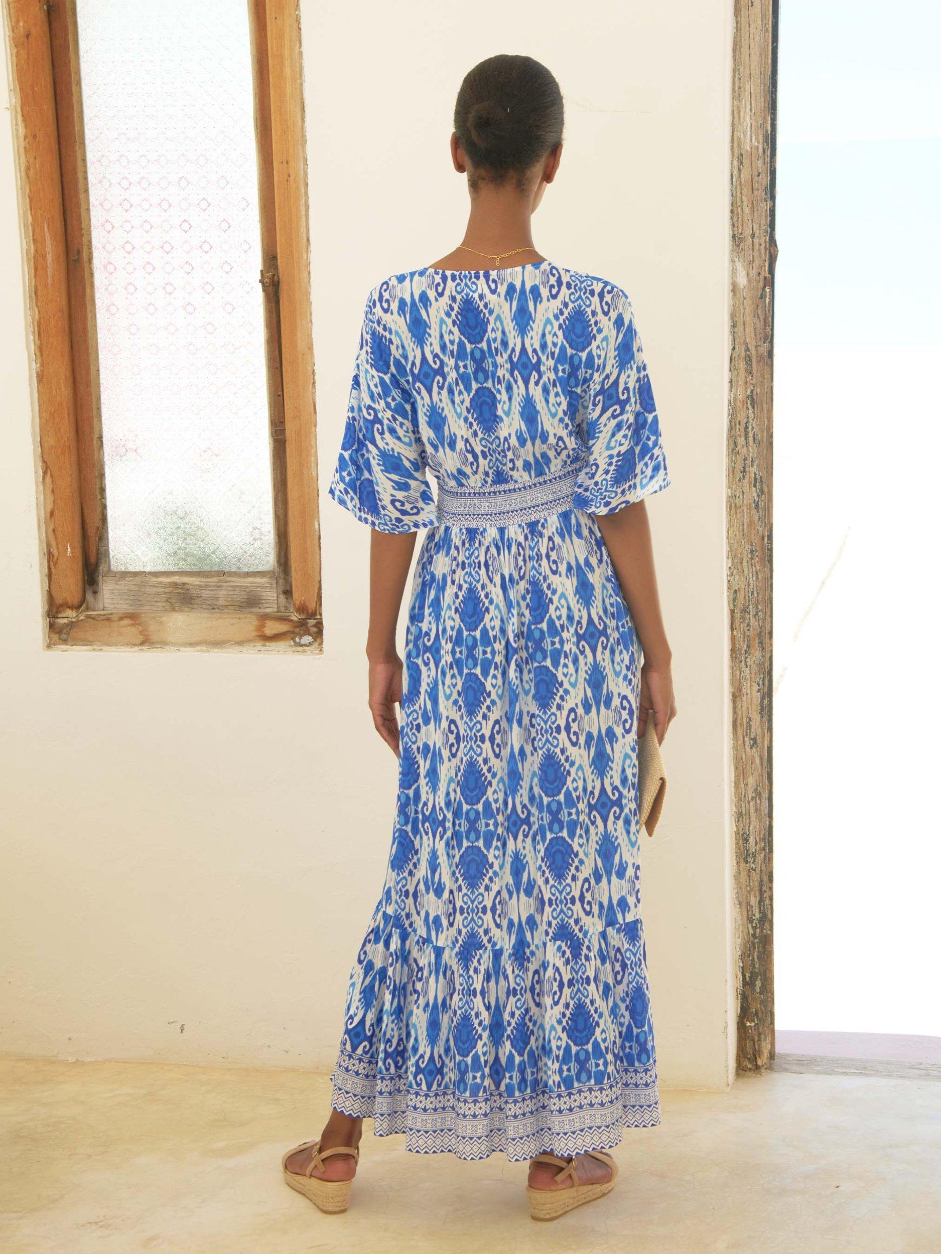 Product image 2 of 5, which shows Aspiga Lena Ikat Dress, Blue/White, XS