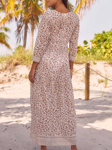 Aspiga Mykonos Animal Print Pure Organic Cotton Dress, White/Taupe - view 2, White/Taupe