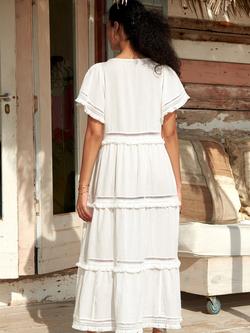 Aspiga Malaya Gauze Pom Pom Trim Kaftan, White - view 2, White