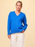 Aspiga V-Neck Relaxed Fit Pure Wool Jumper, Blue