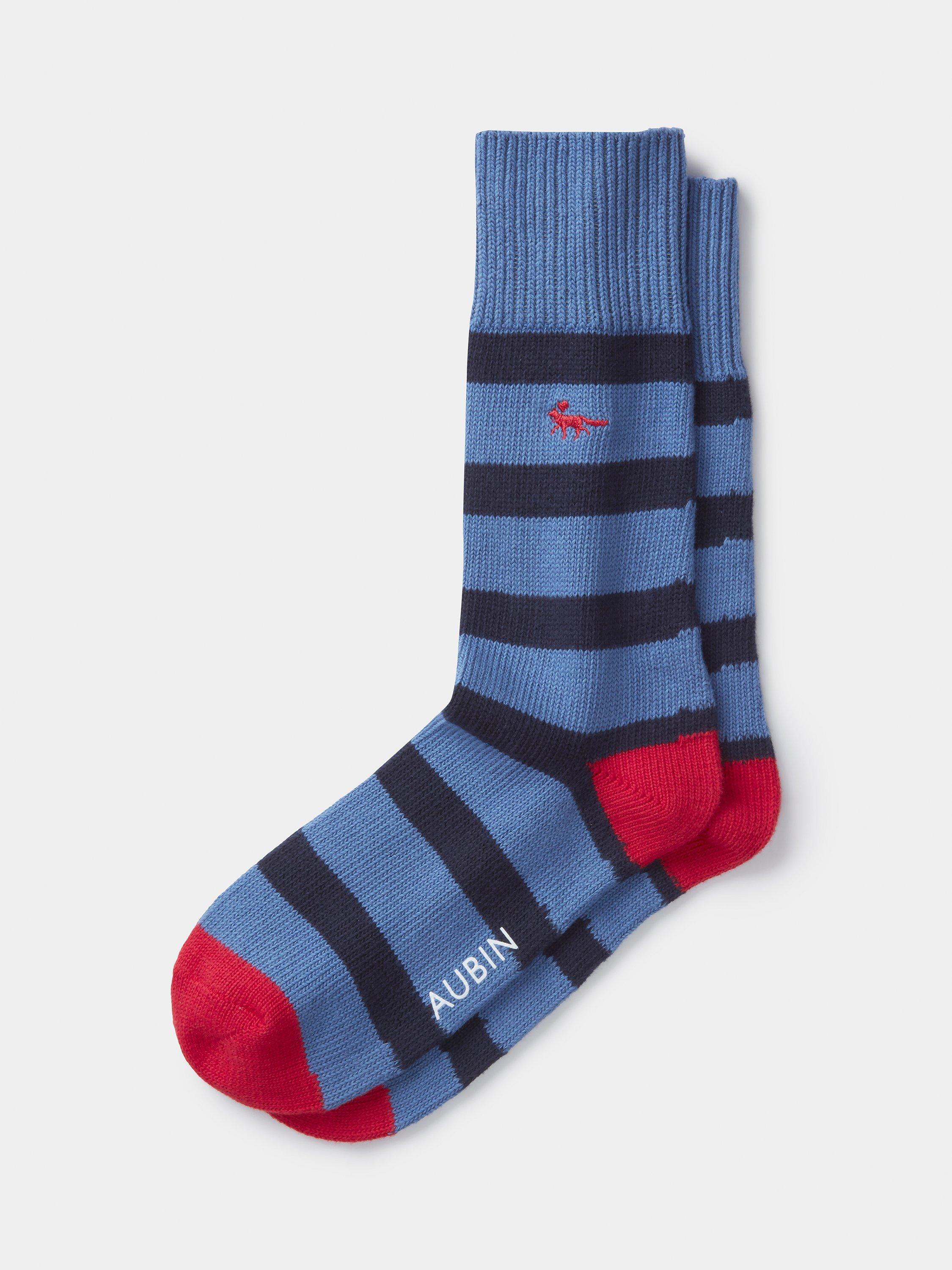 Product image 1 of 1, which shows Aubin Horace Cotton Blend Stripe Socks, Blue/Multi, One Size