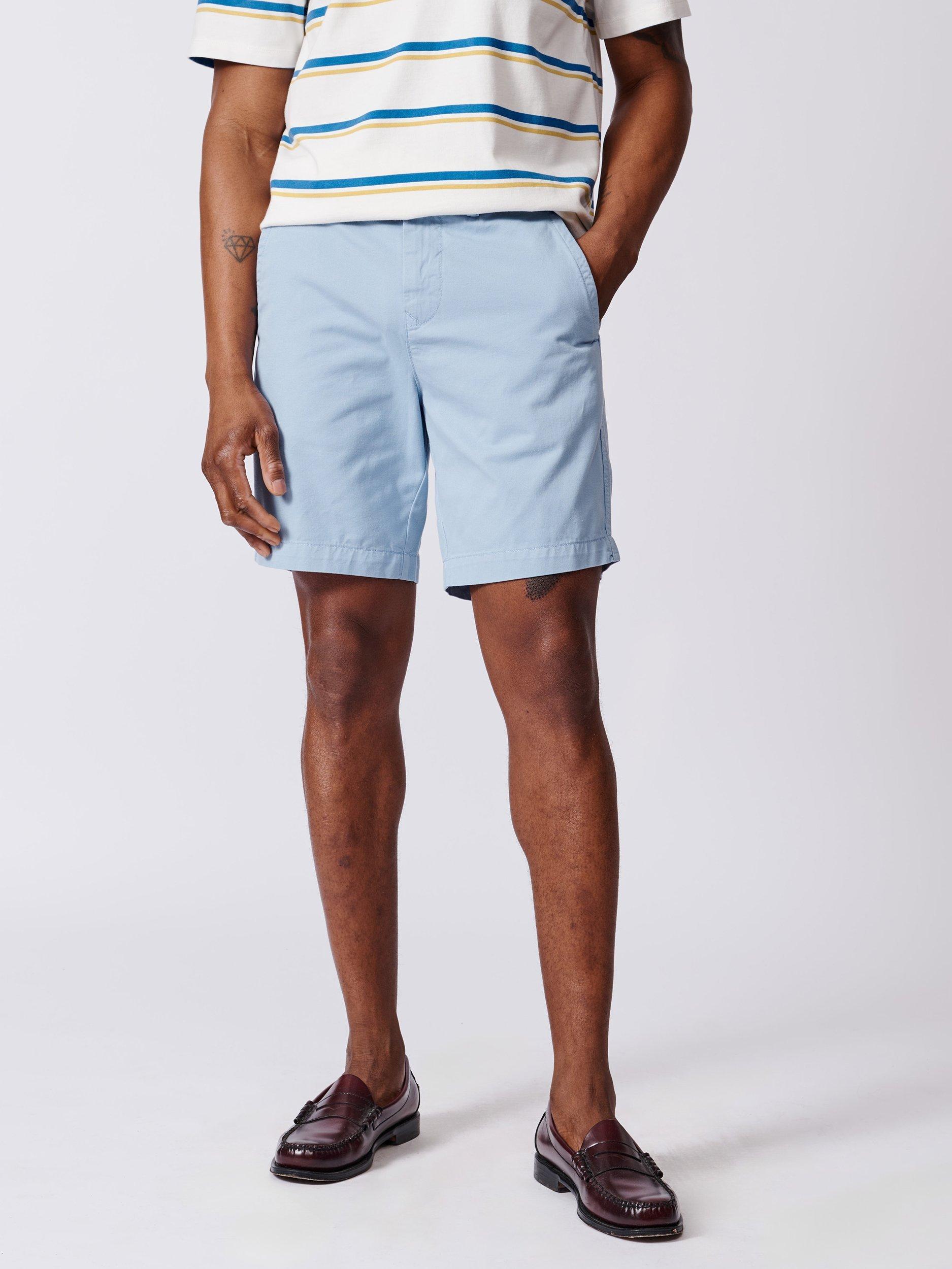 Product image 1 of 4, which shows Aubin Stamford Cotton Regular Fit Chino Shorts, Pale Blue, 30