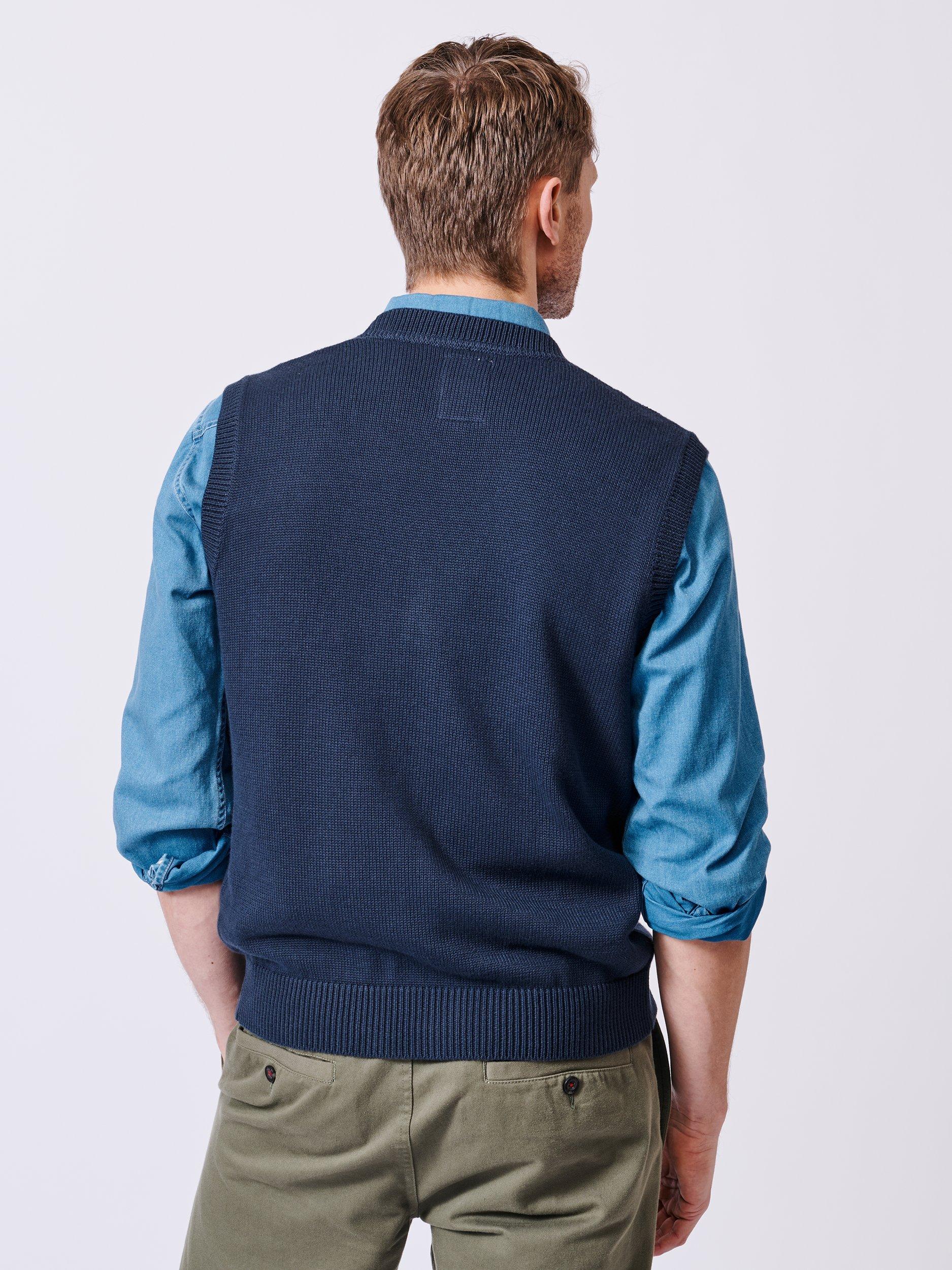 Product image 2 of 5, which shows Aubin Croyland Organic Cotton Knitted Waistcoat, Navy, M