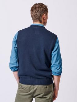 Aubin Croyland Organic Cotton Knitted Waistcoat, Navy - view 2, Navy