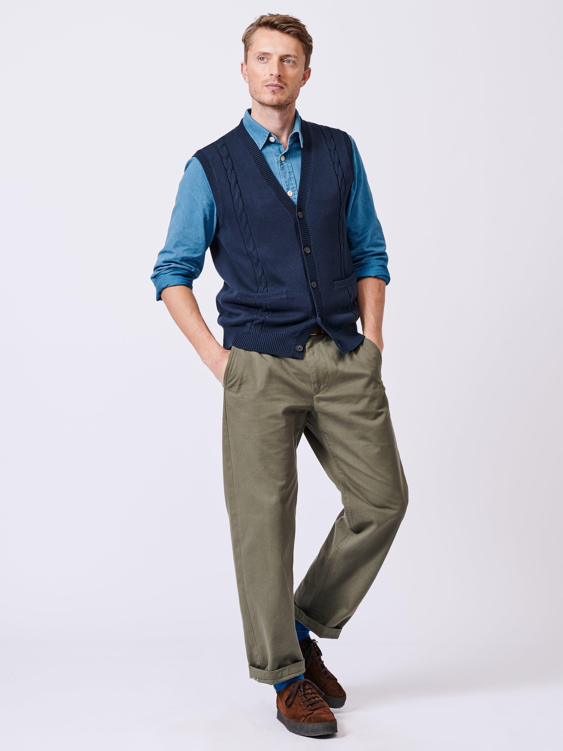 Product image 3 of 5, which shows Aubin Croyland Organic Cotton Knitted Waistcoat, Navy, M