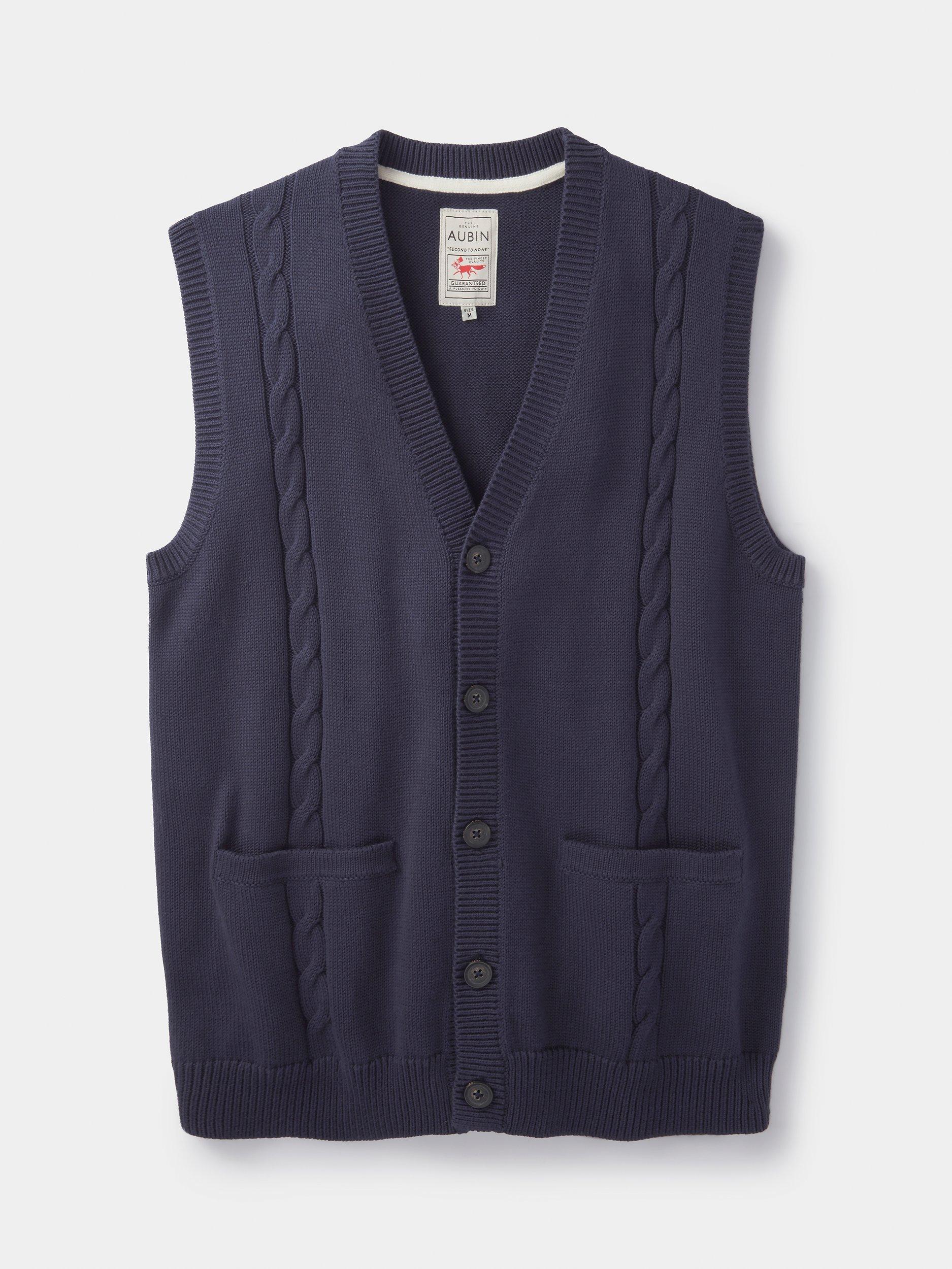Product image 5 of 5, which shows Aubin Croyland Organic Cotton Knitted Waistcoat, Navy, M