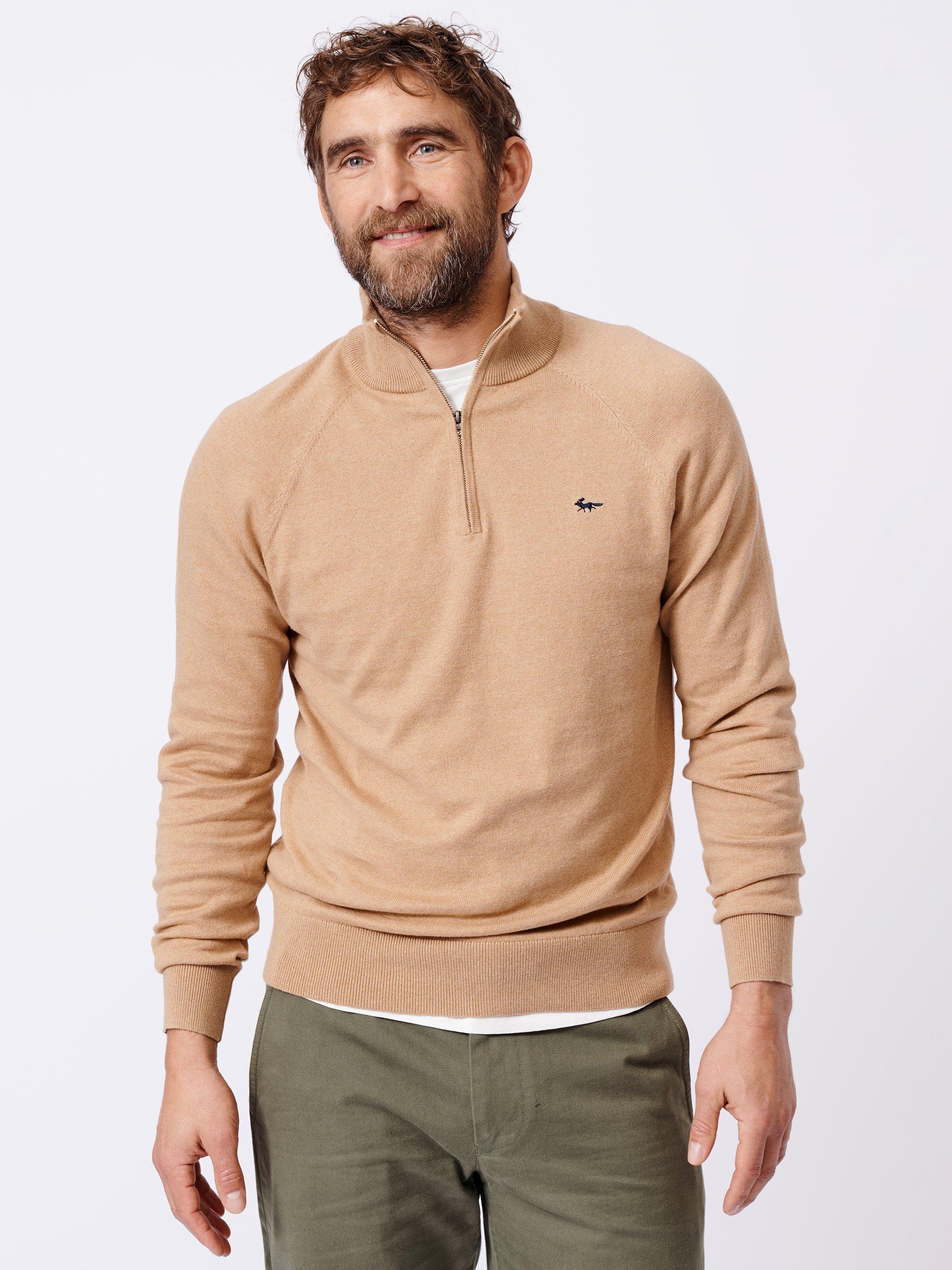 Product image 1 of 4, which shows Aubin Bonby Zip Neck Cotton Jumper, Camel, M